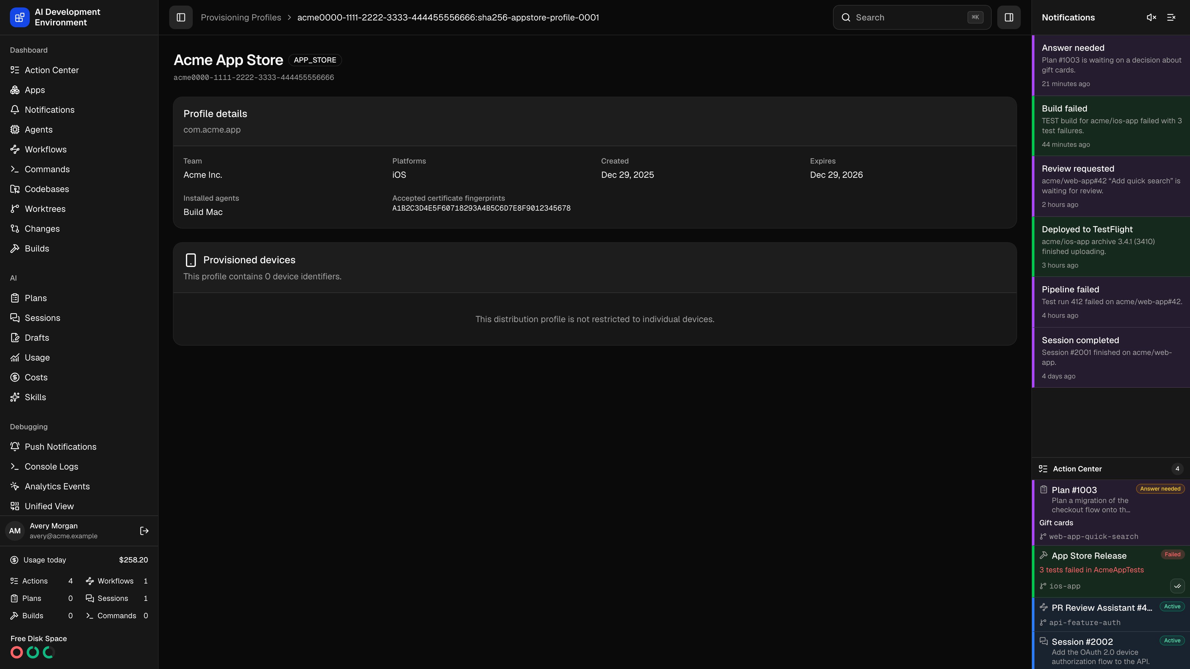 Provisioning profile details in dark theme