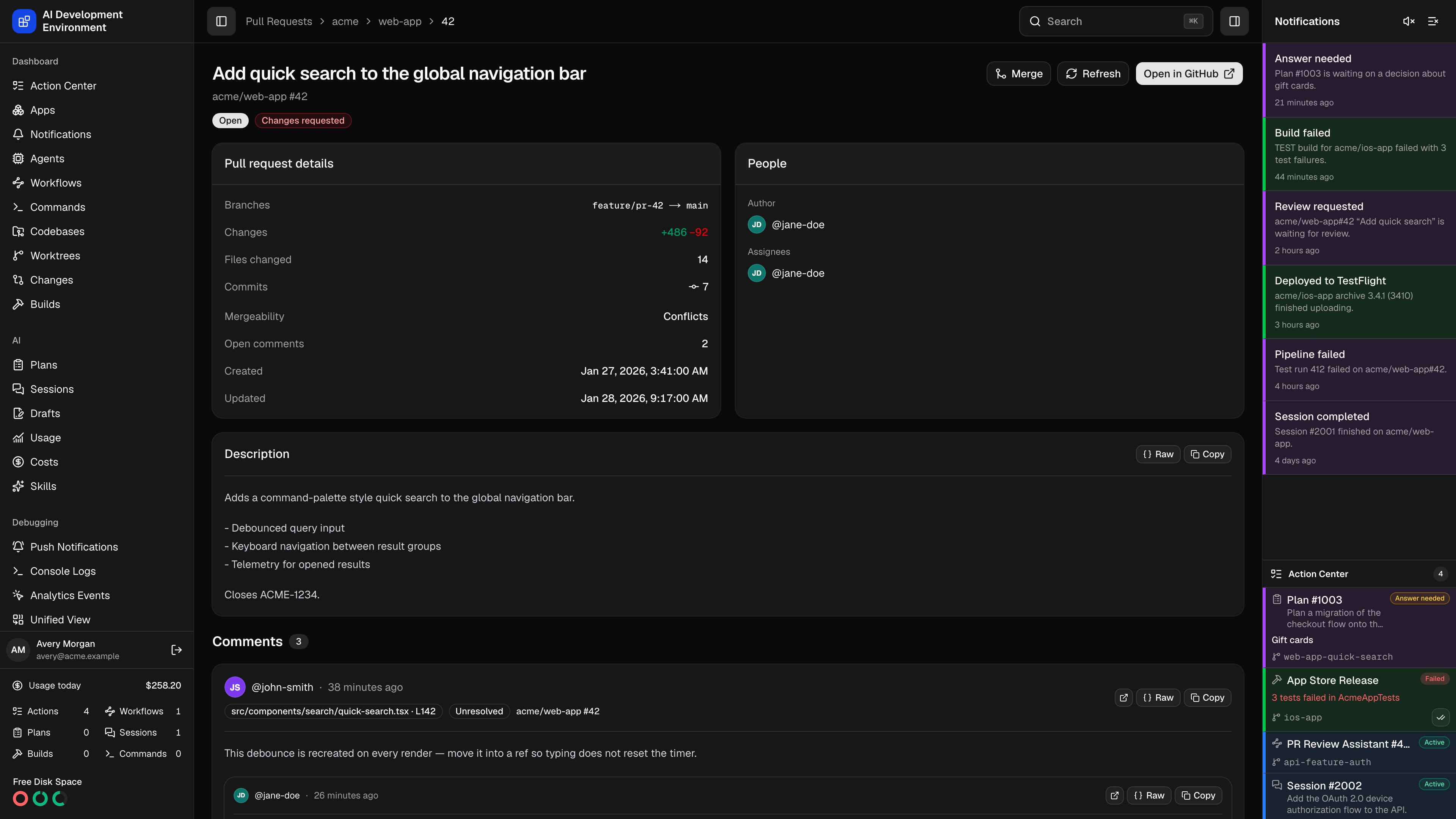 Pull request details page in dark theme