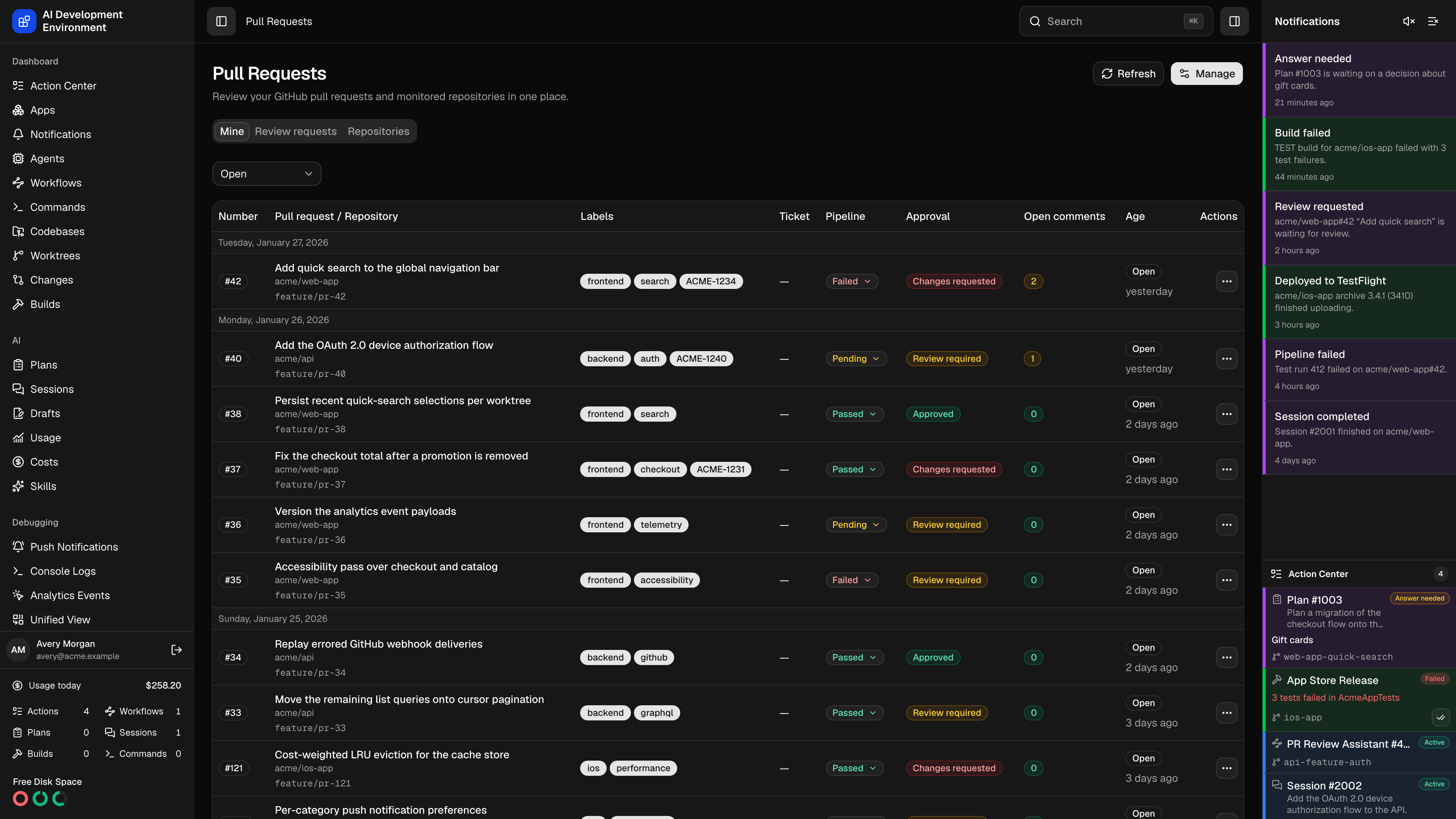 Pull Requests page in dark theme