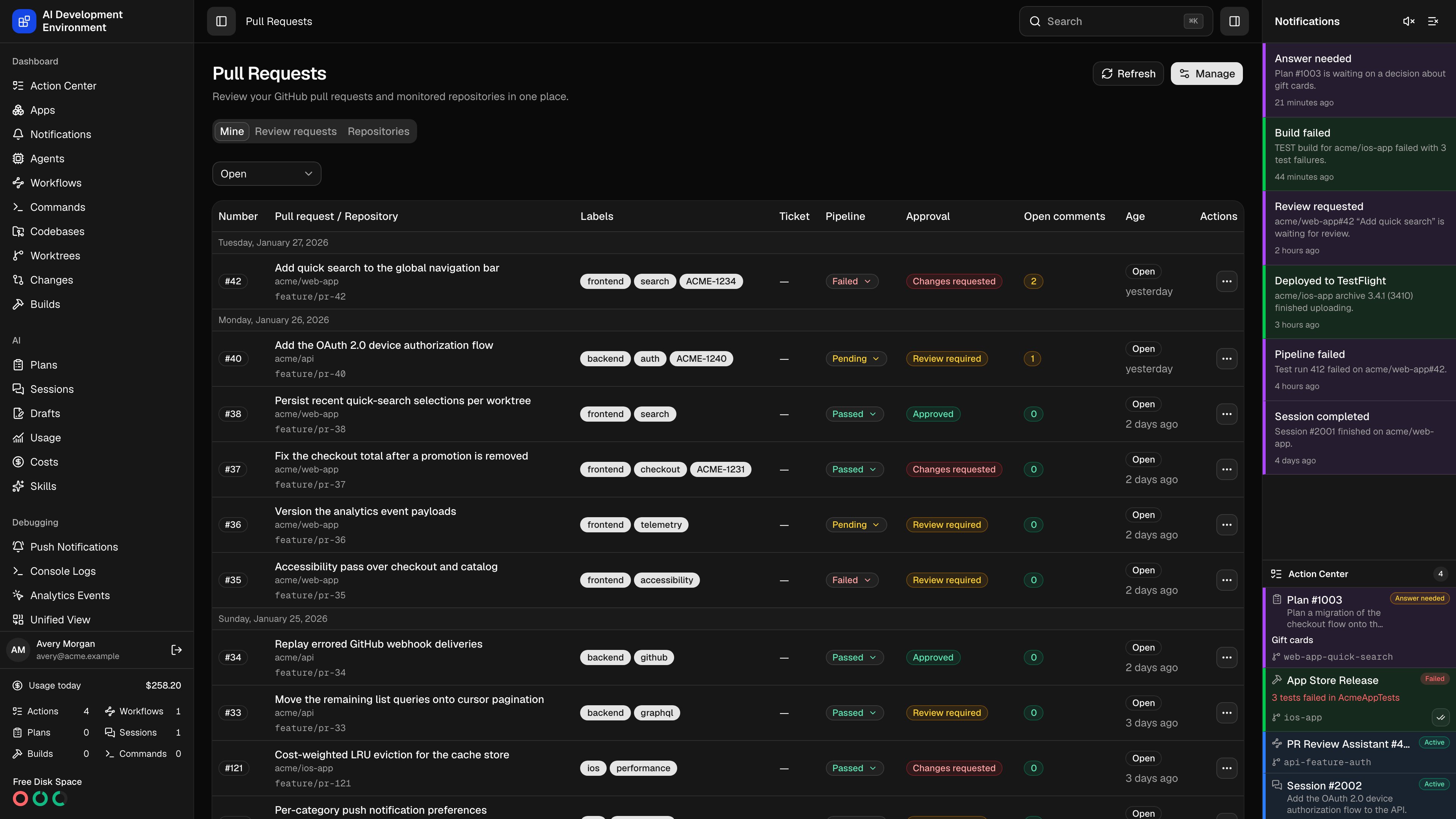 Pull Requests page in dark theme