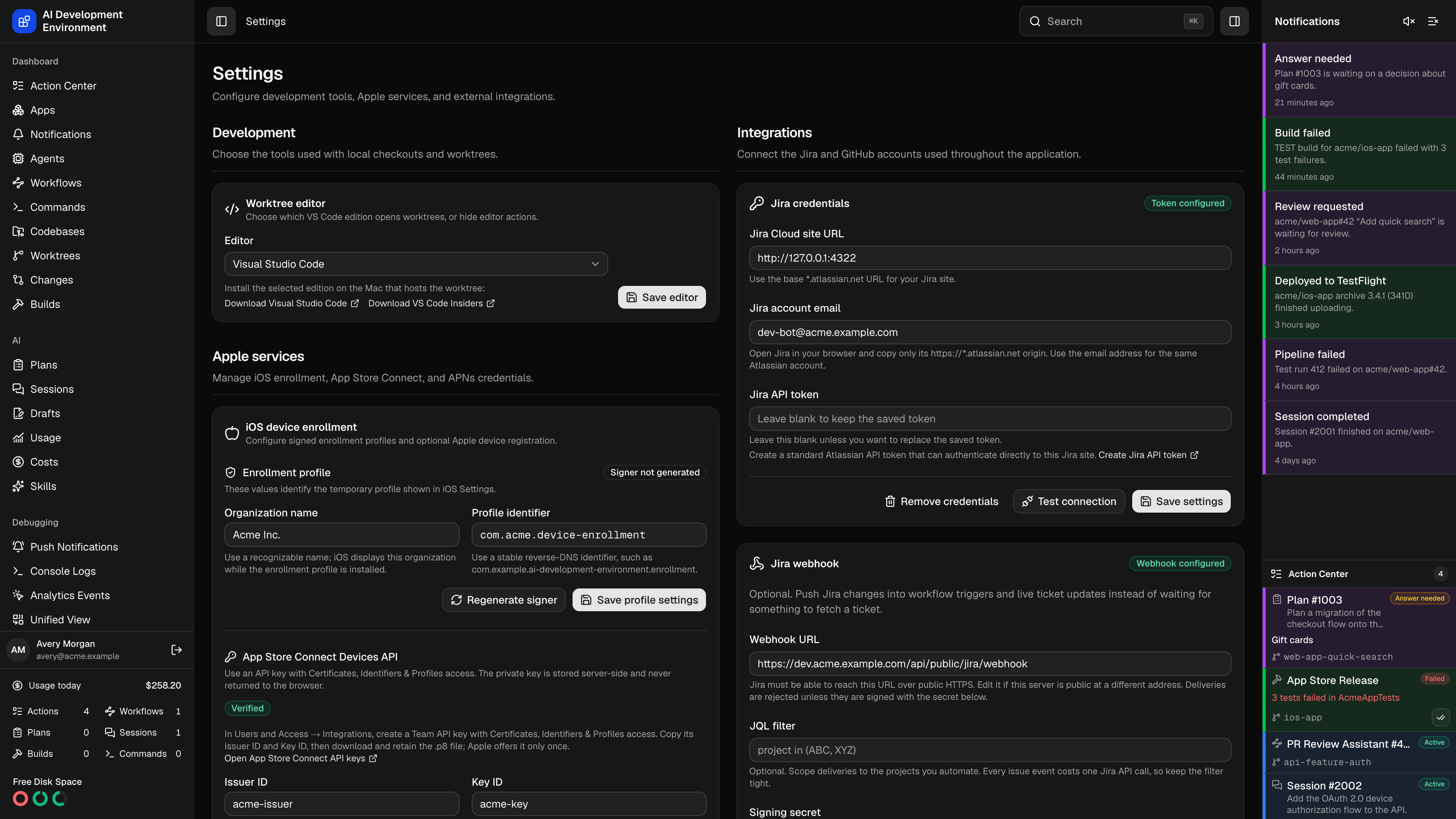 Settings in dark theme