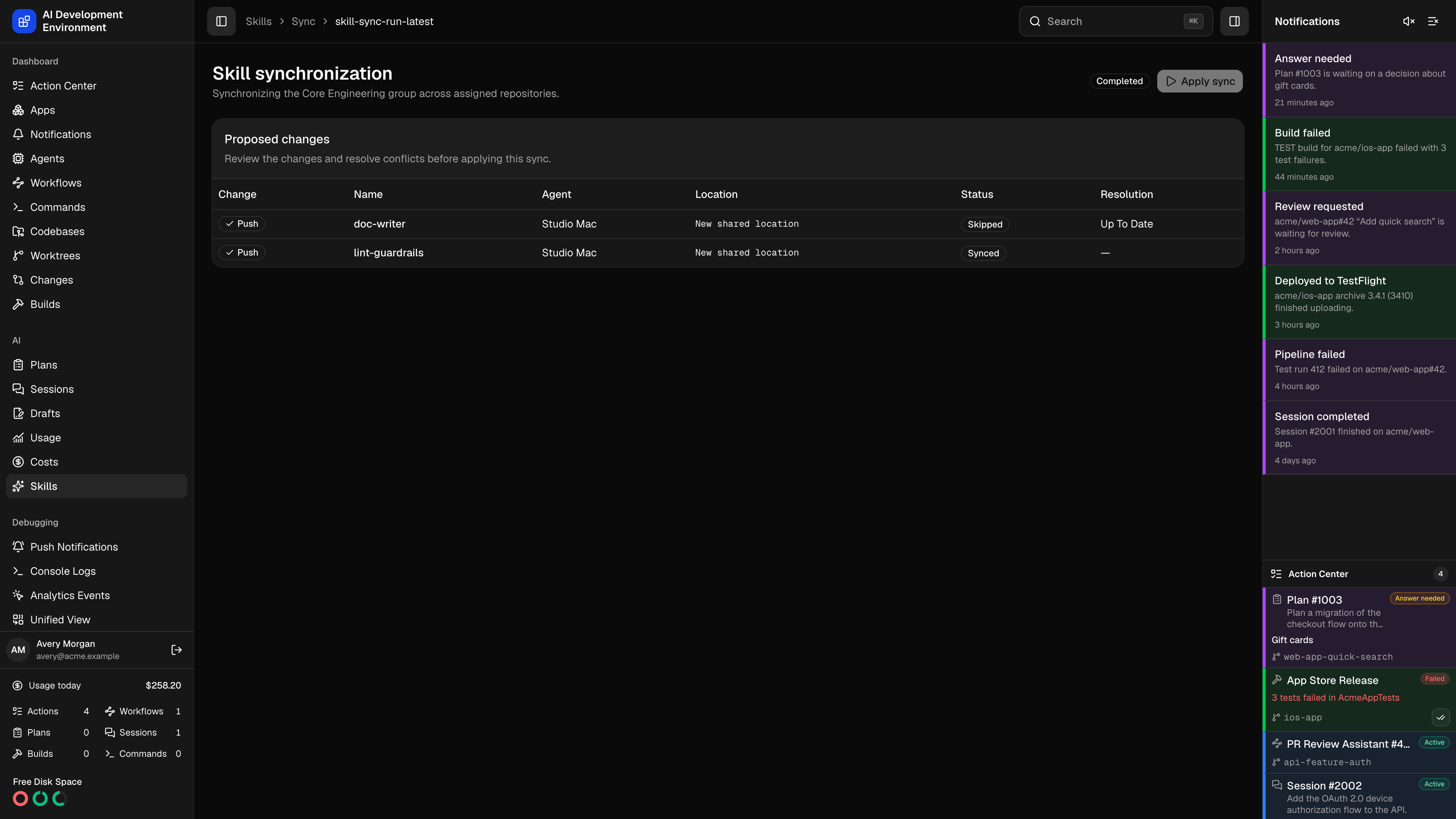 Skill synchronization in dark theme