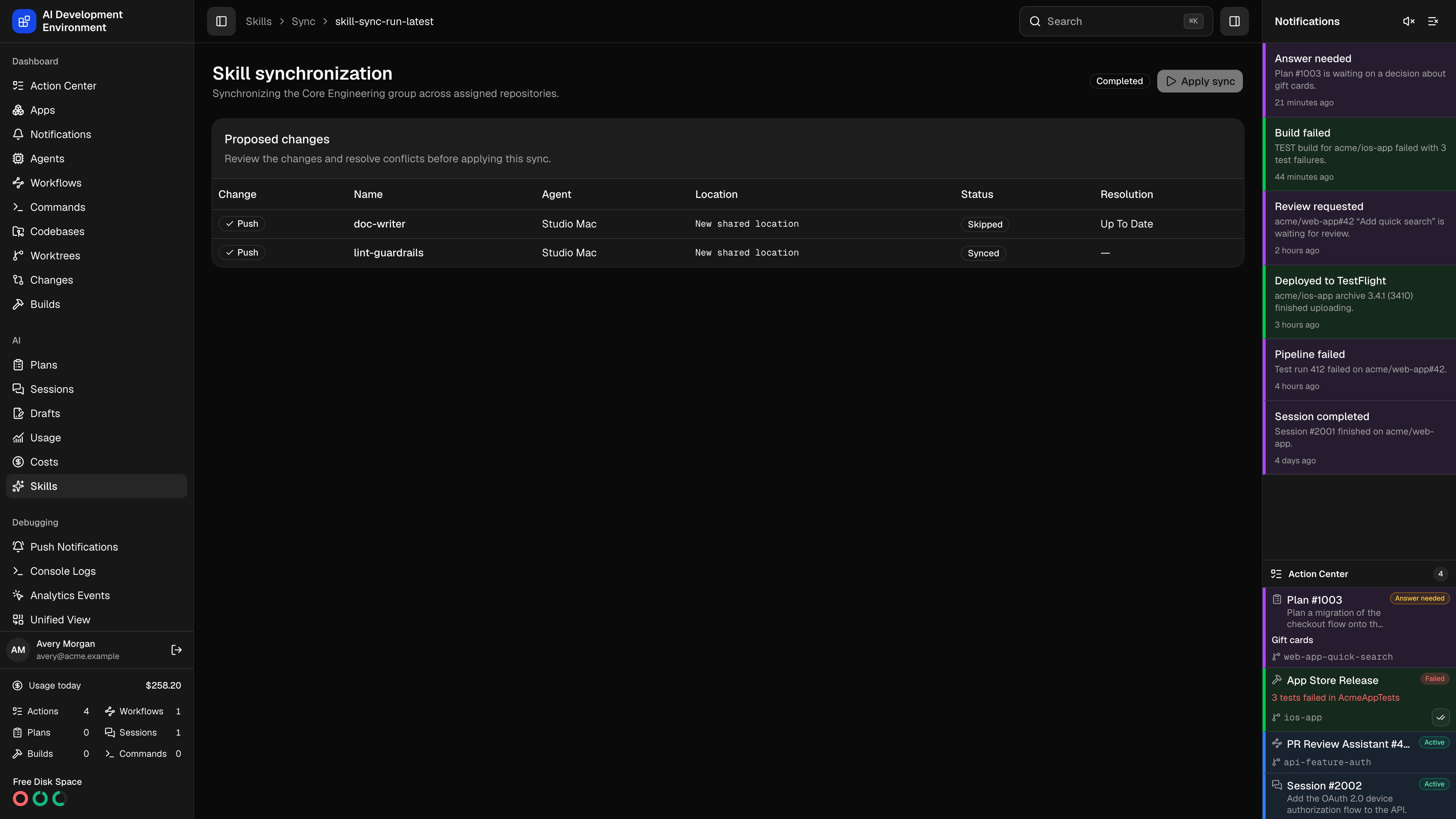 Skill synchronization in dark theme