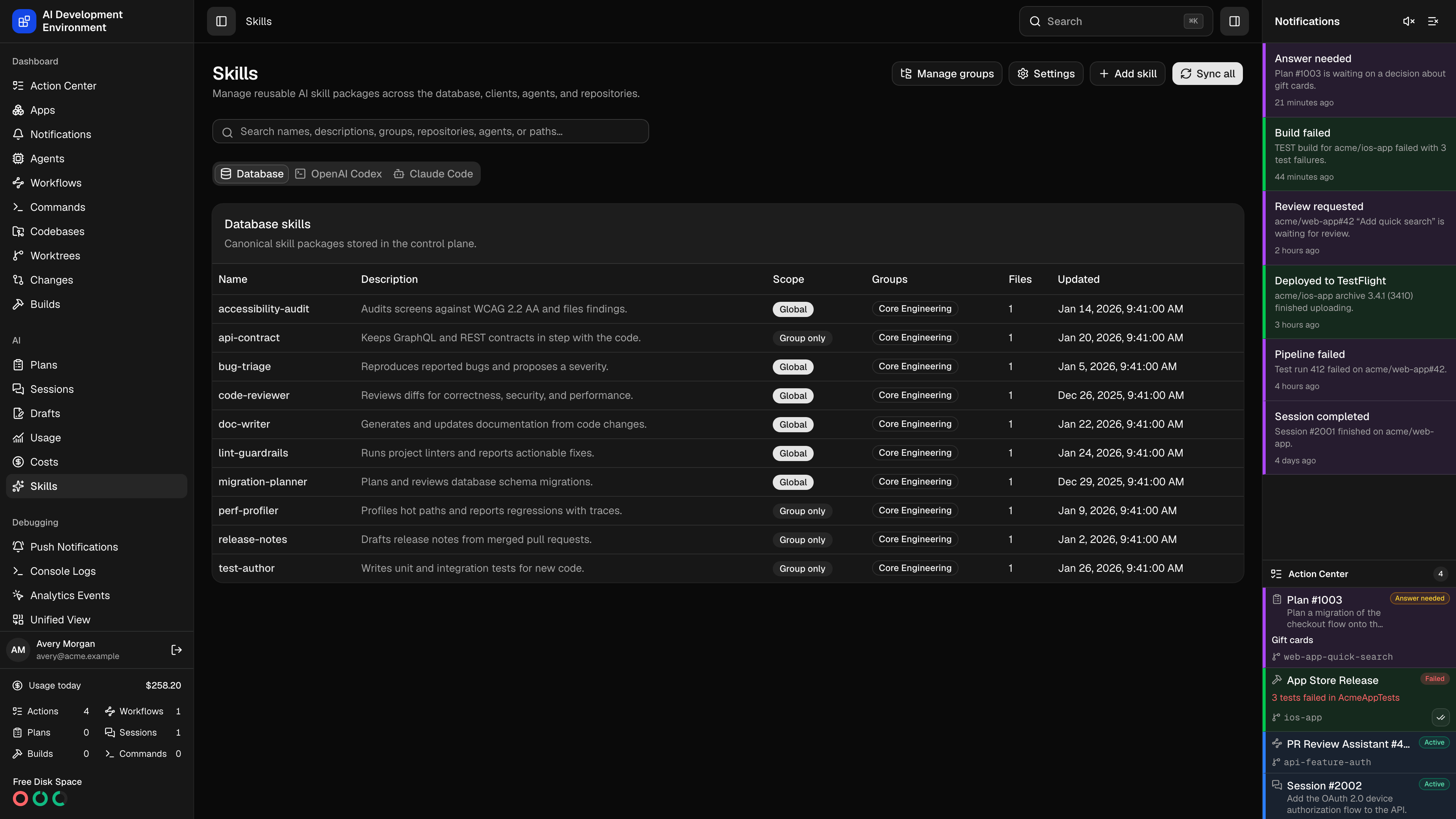 Skills in dark theme