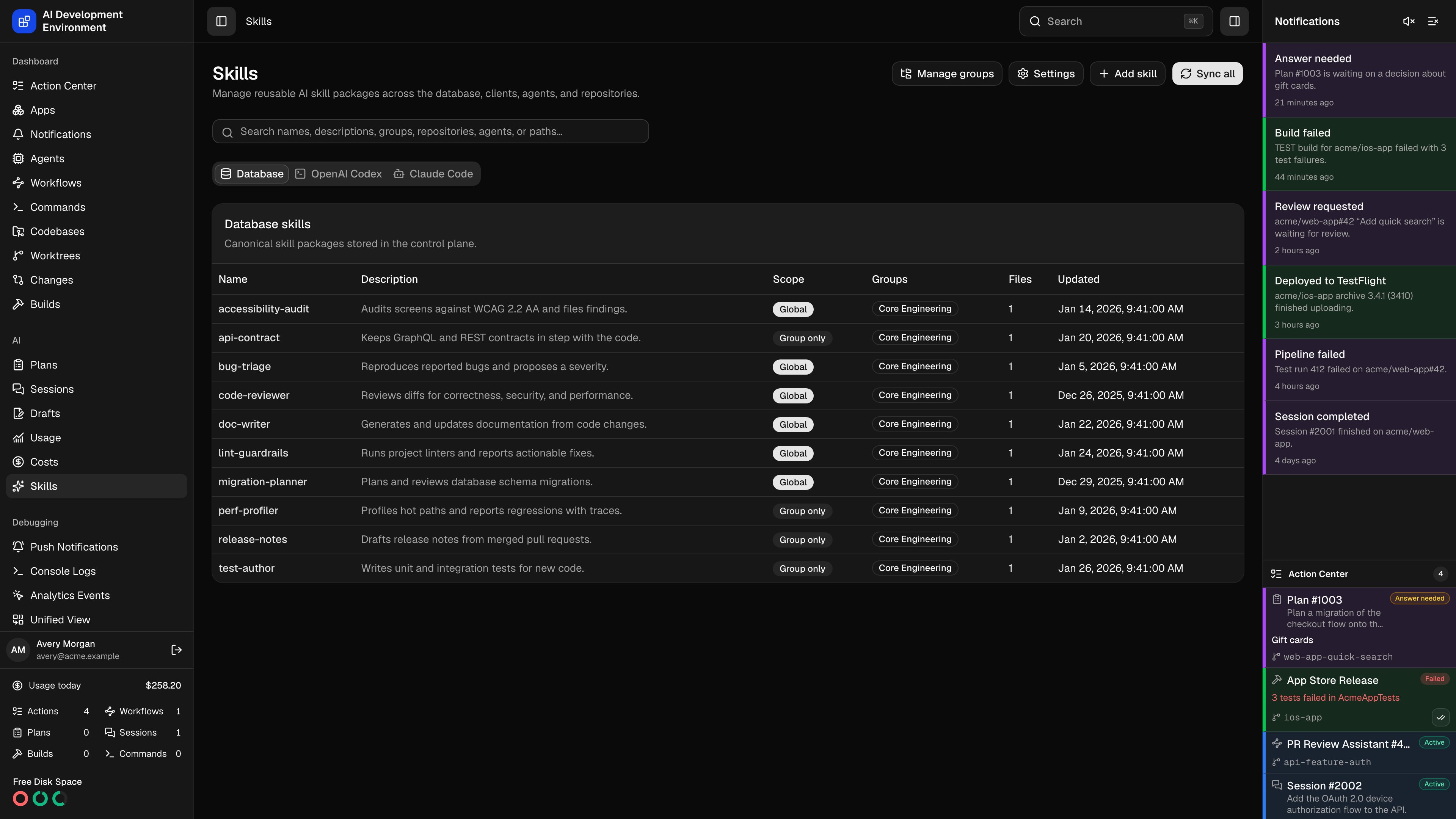 Skills in dark theme
