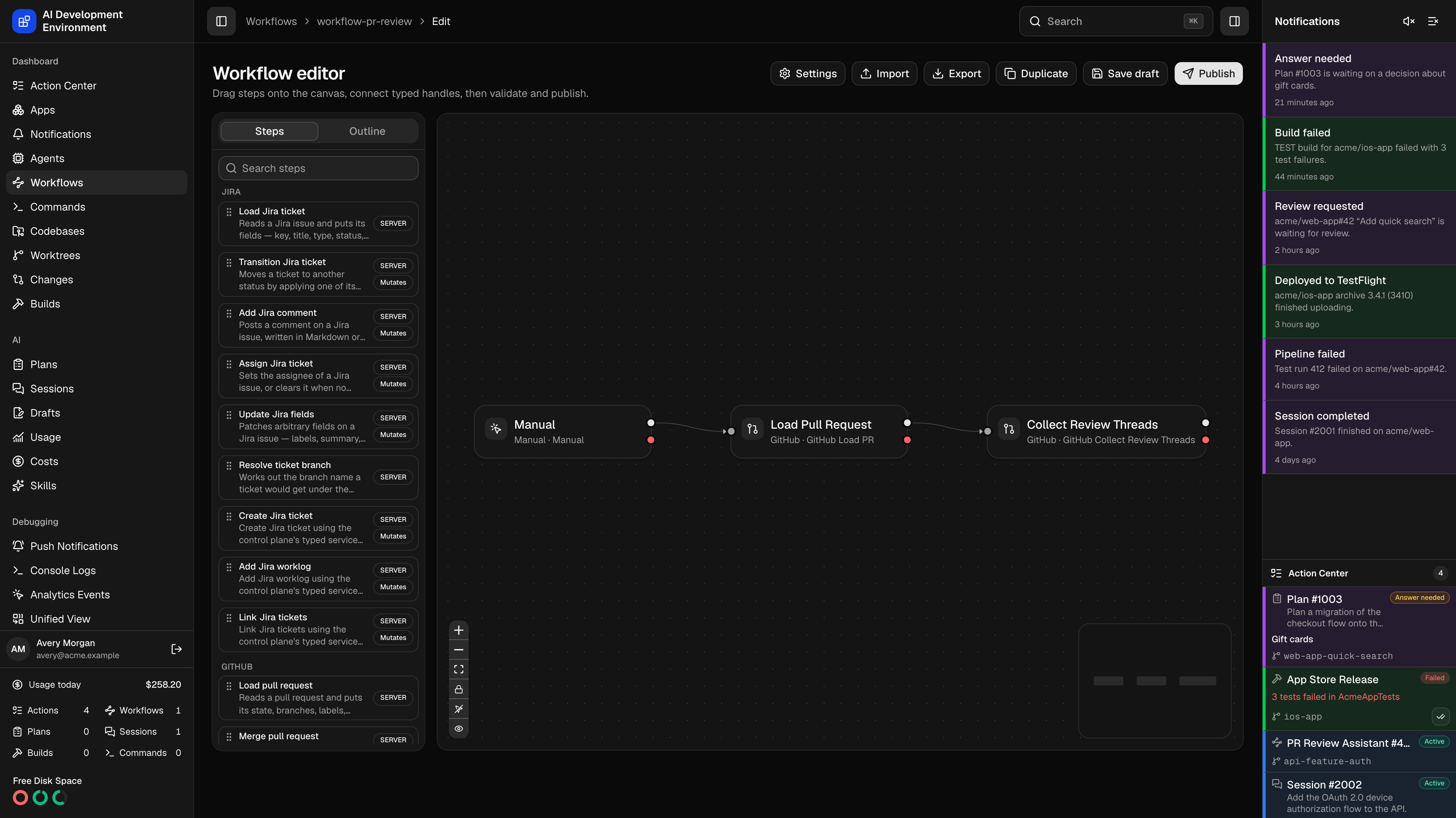 Workflow editor in dark theme