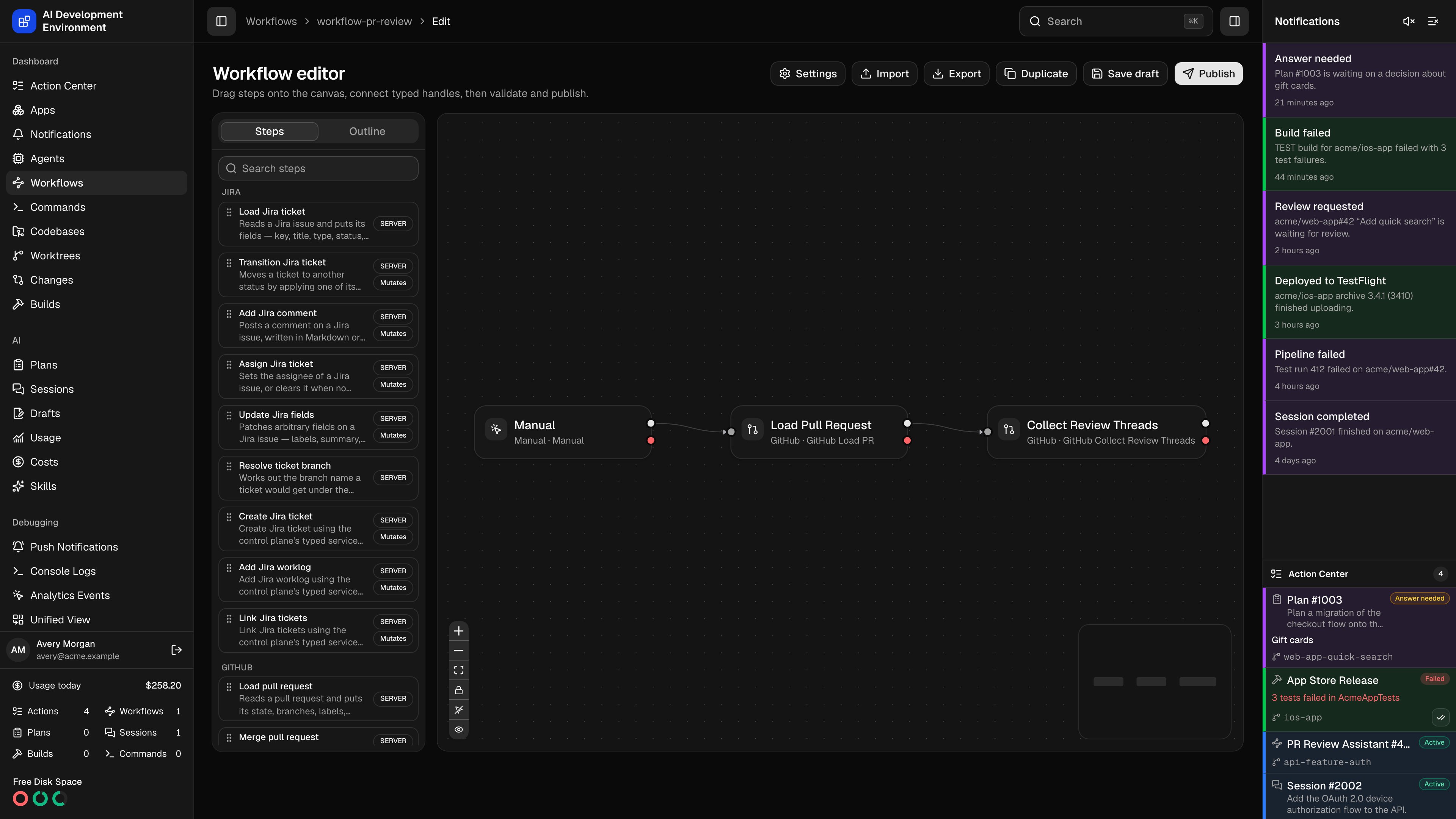 Workflow editor in dark theme