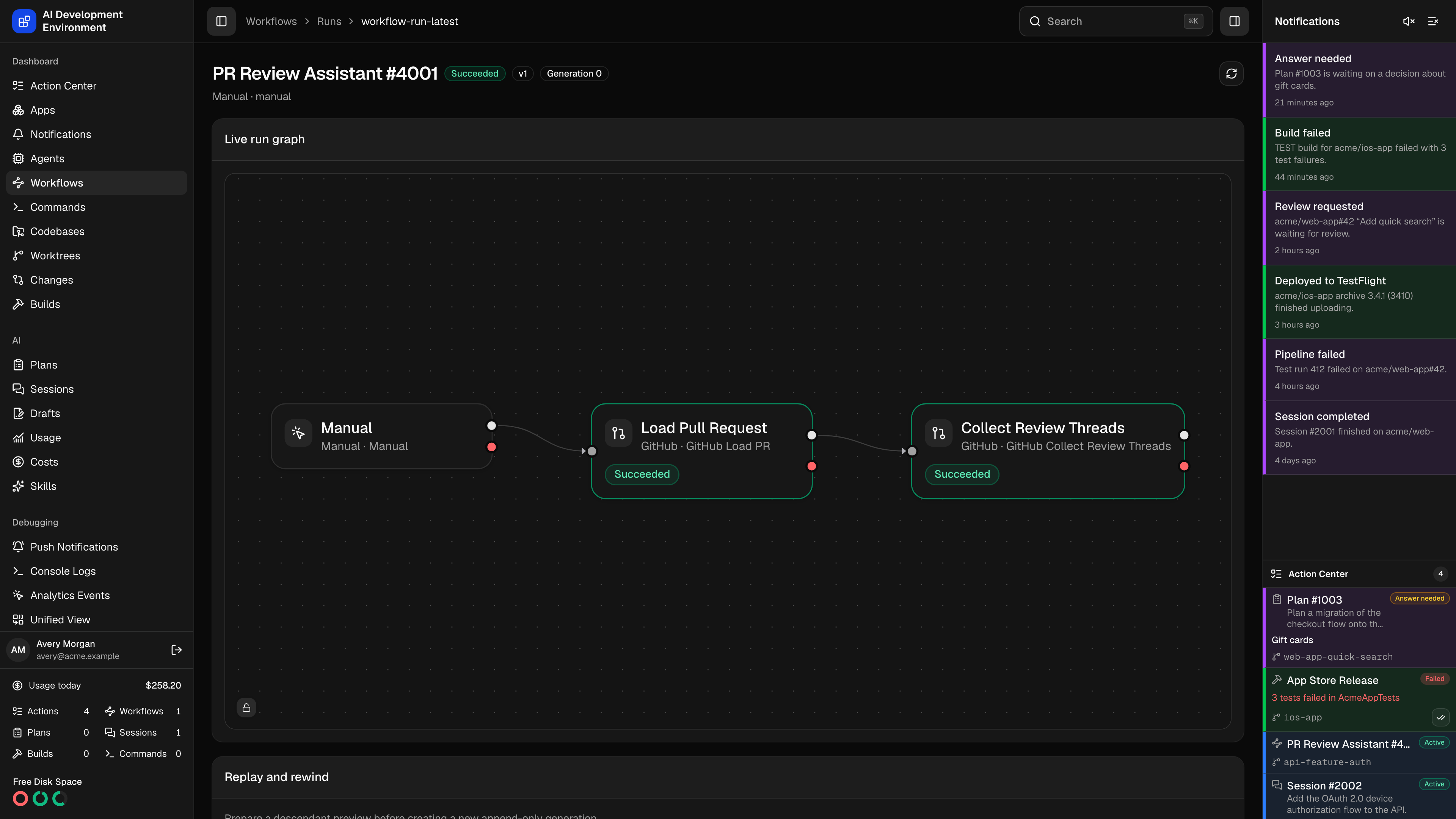 Workflow run in dark theme