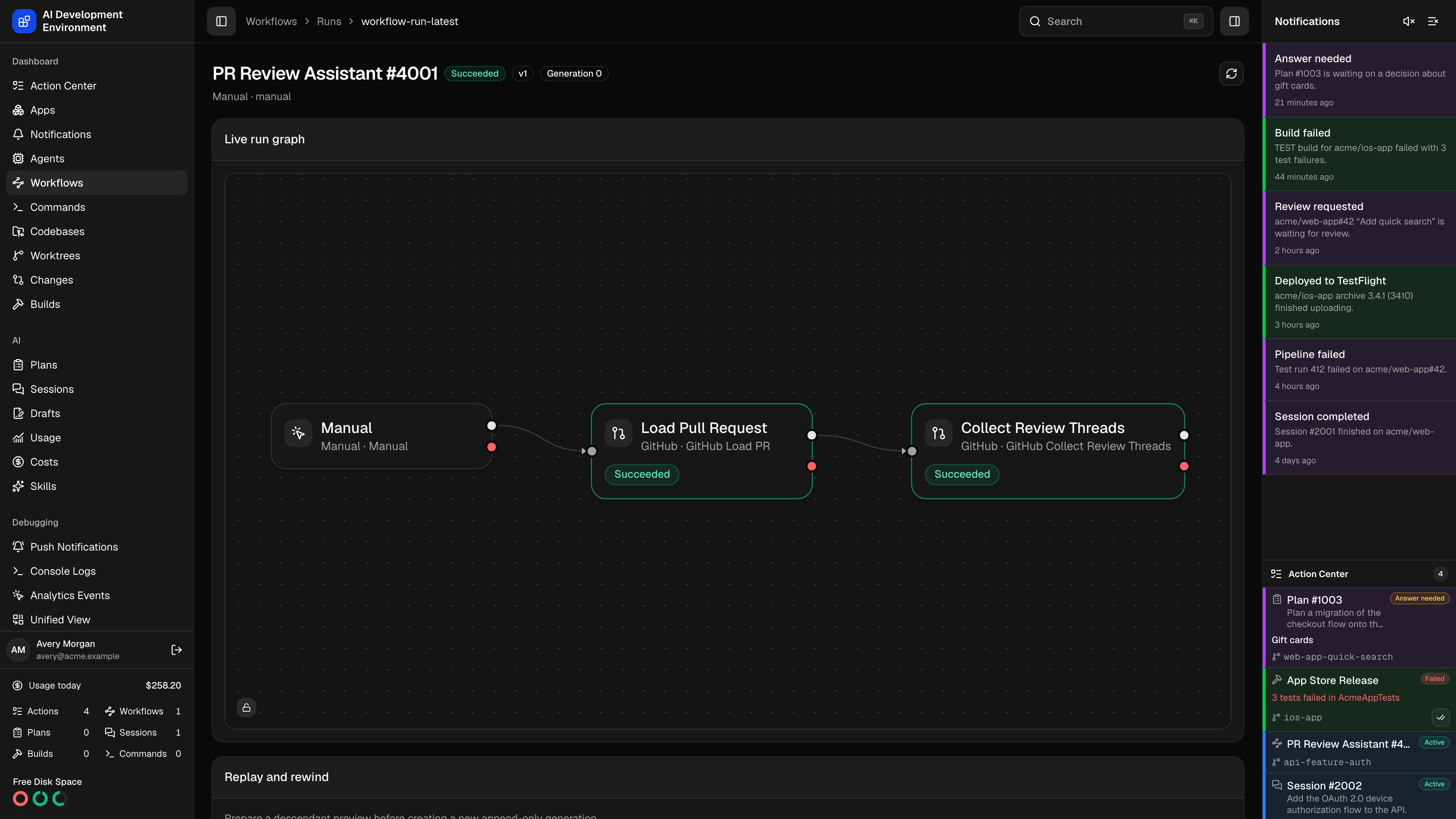 Workflow run in dark theme