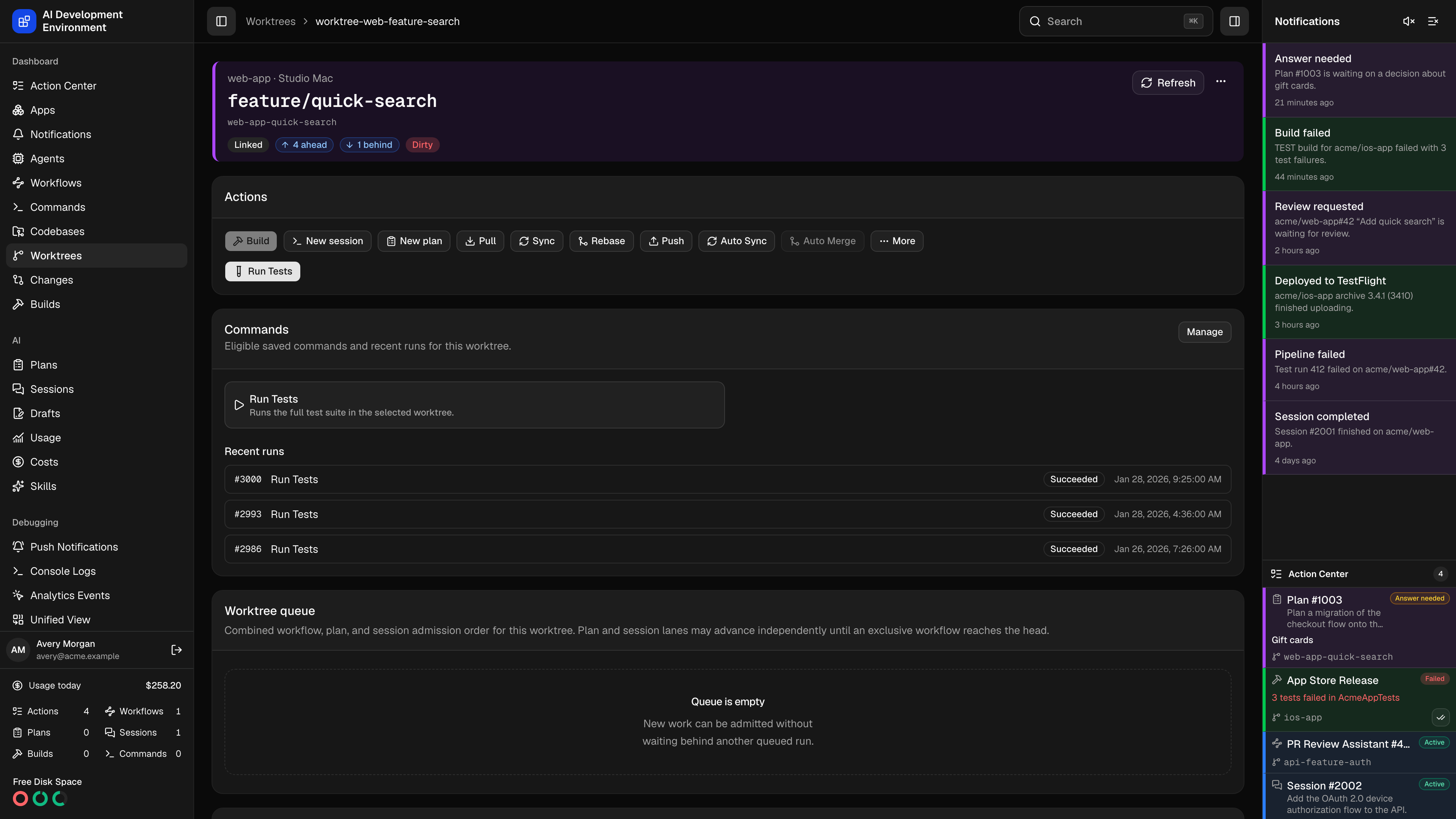 Worktree details in dark theme