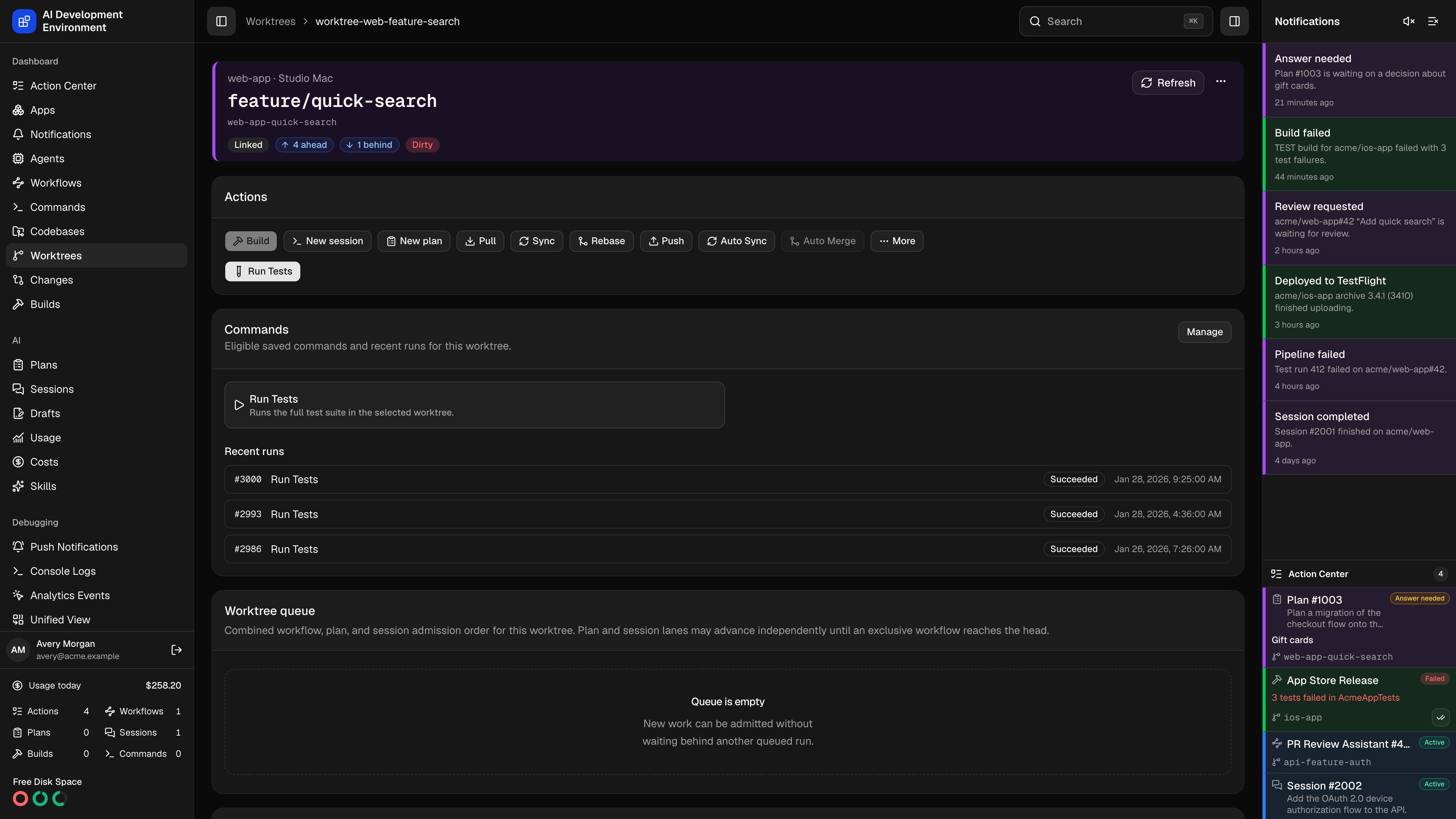 Worktree details in dark theme