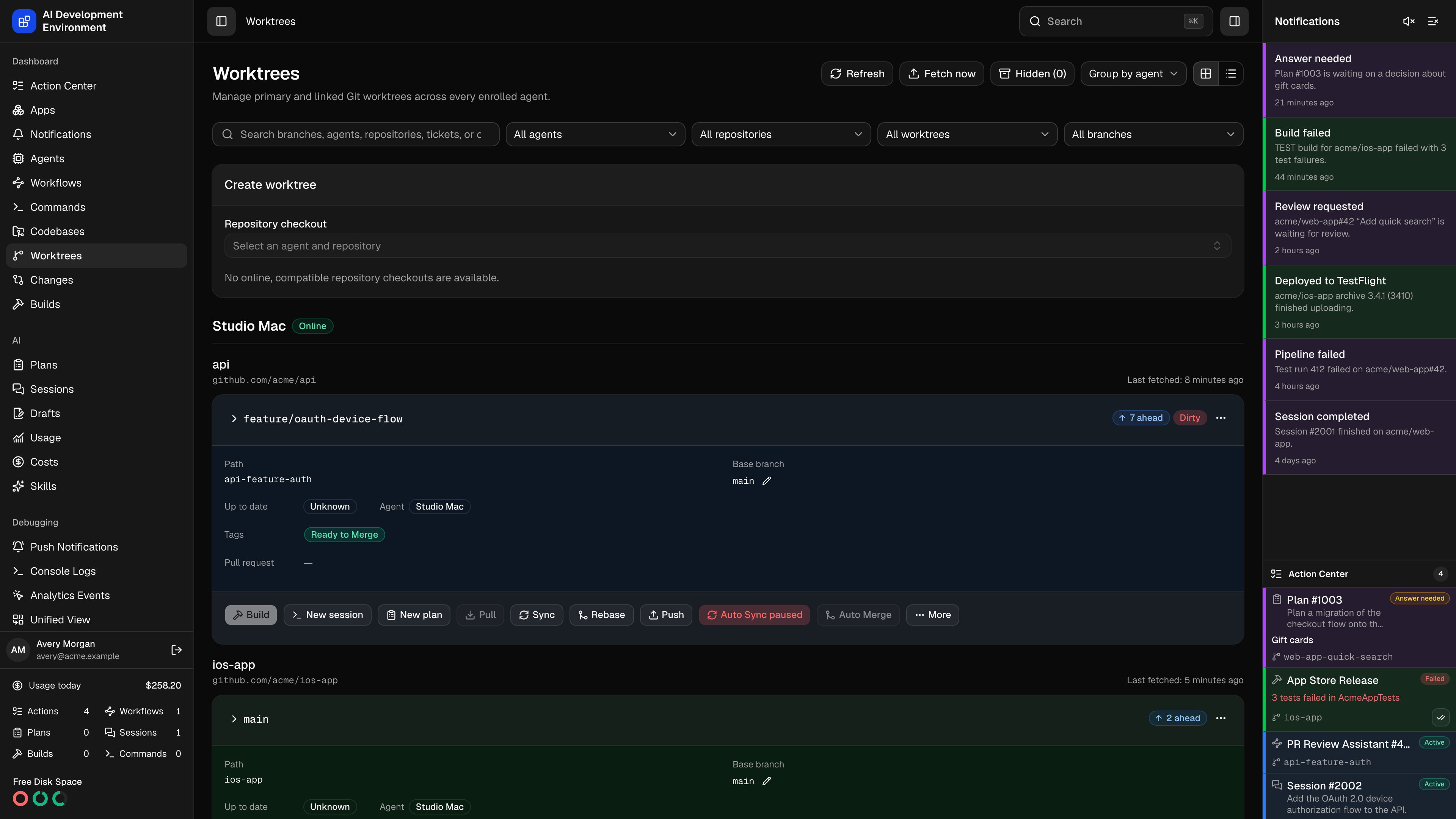 Worktrees in dark theme