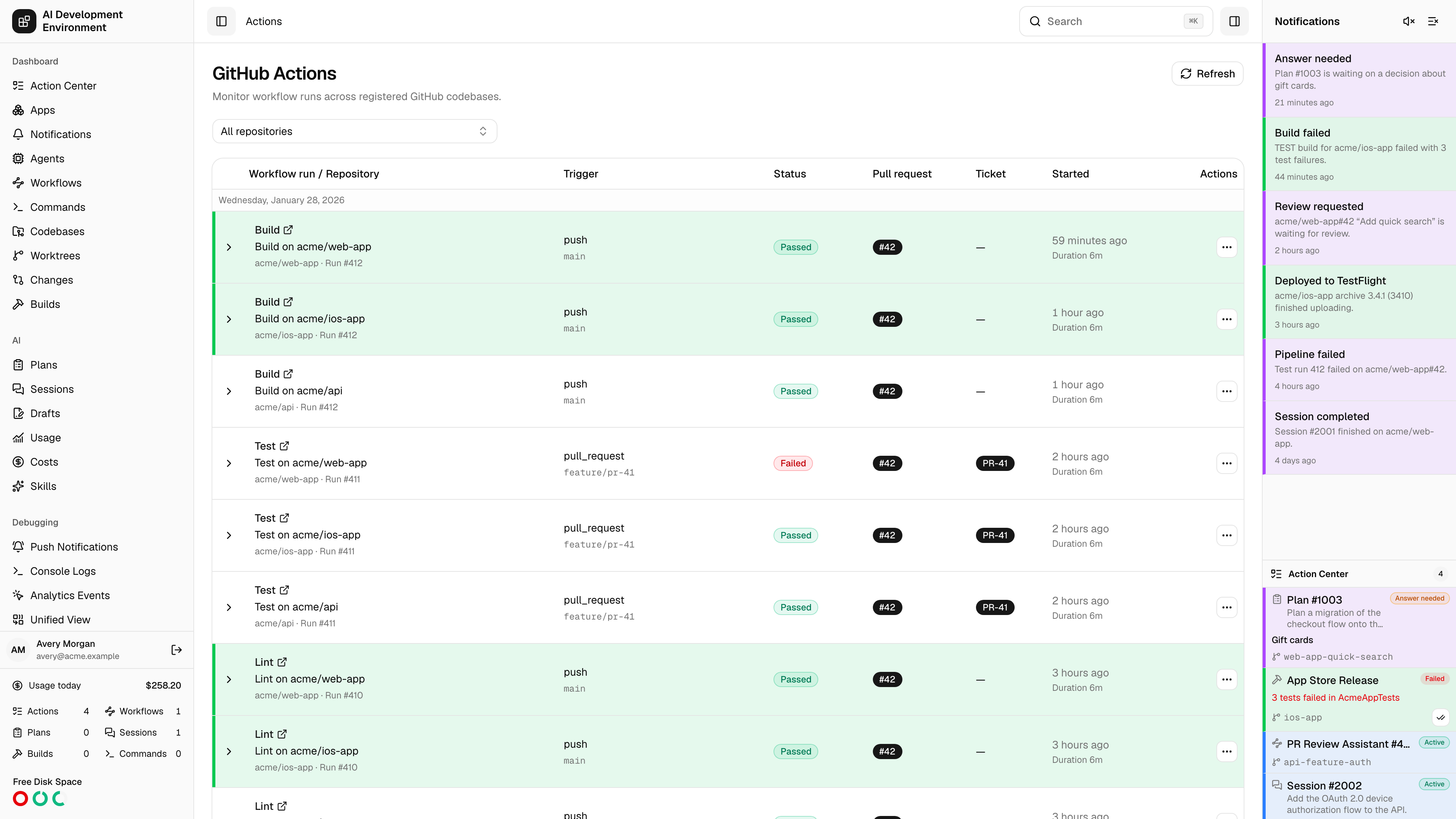 GitHub Actions page in light theme