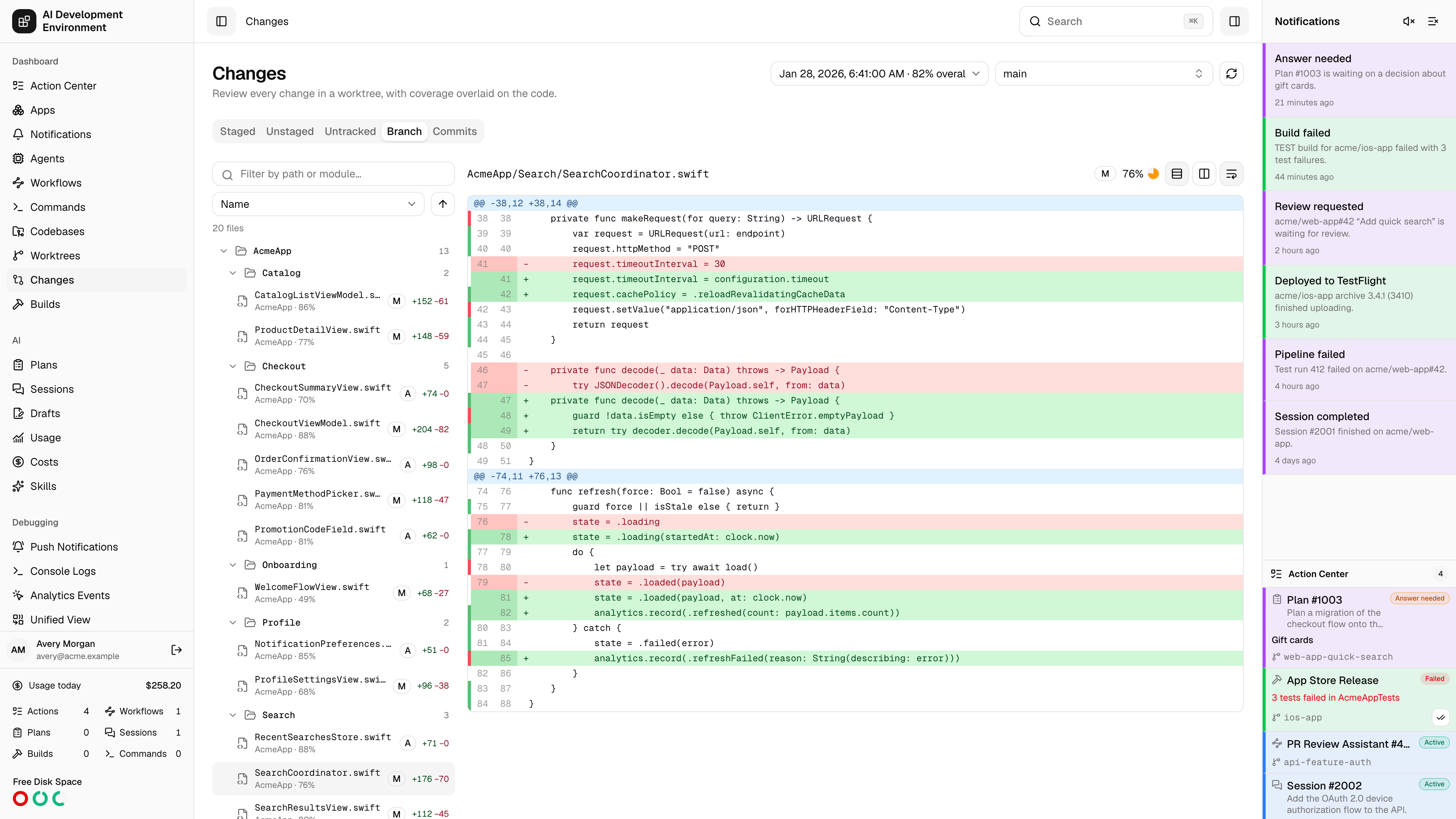 Changes page in light theme