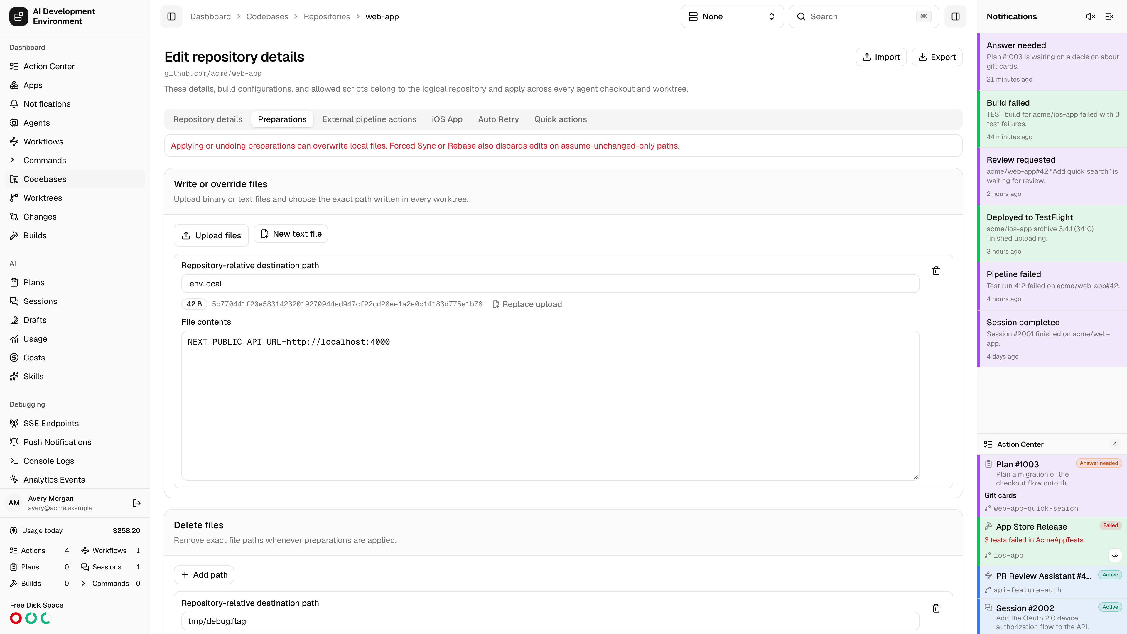 Repository Preparations tab in light theme