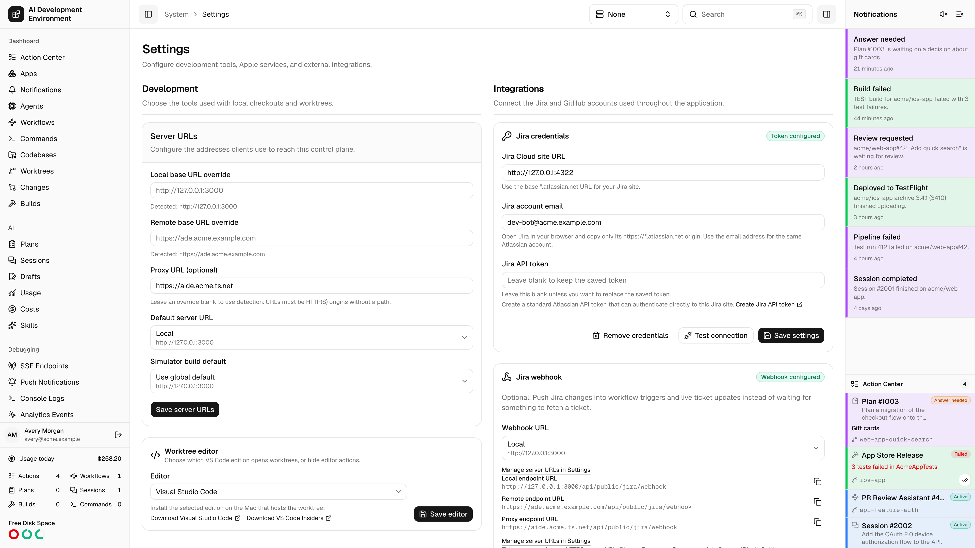 Settings page in light theme