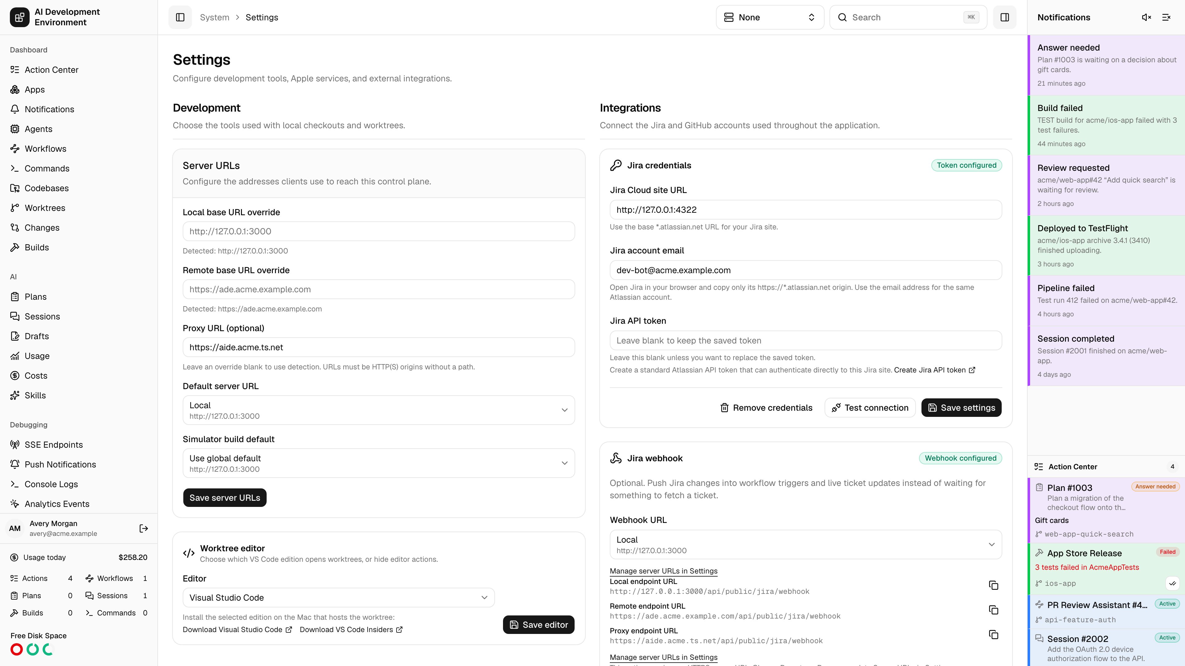 Settings page in light theme