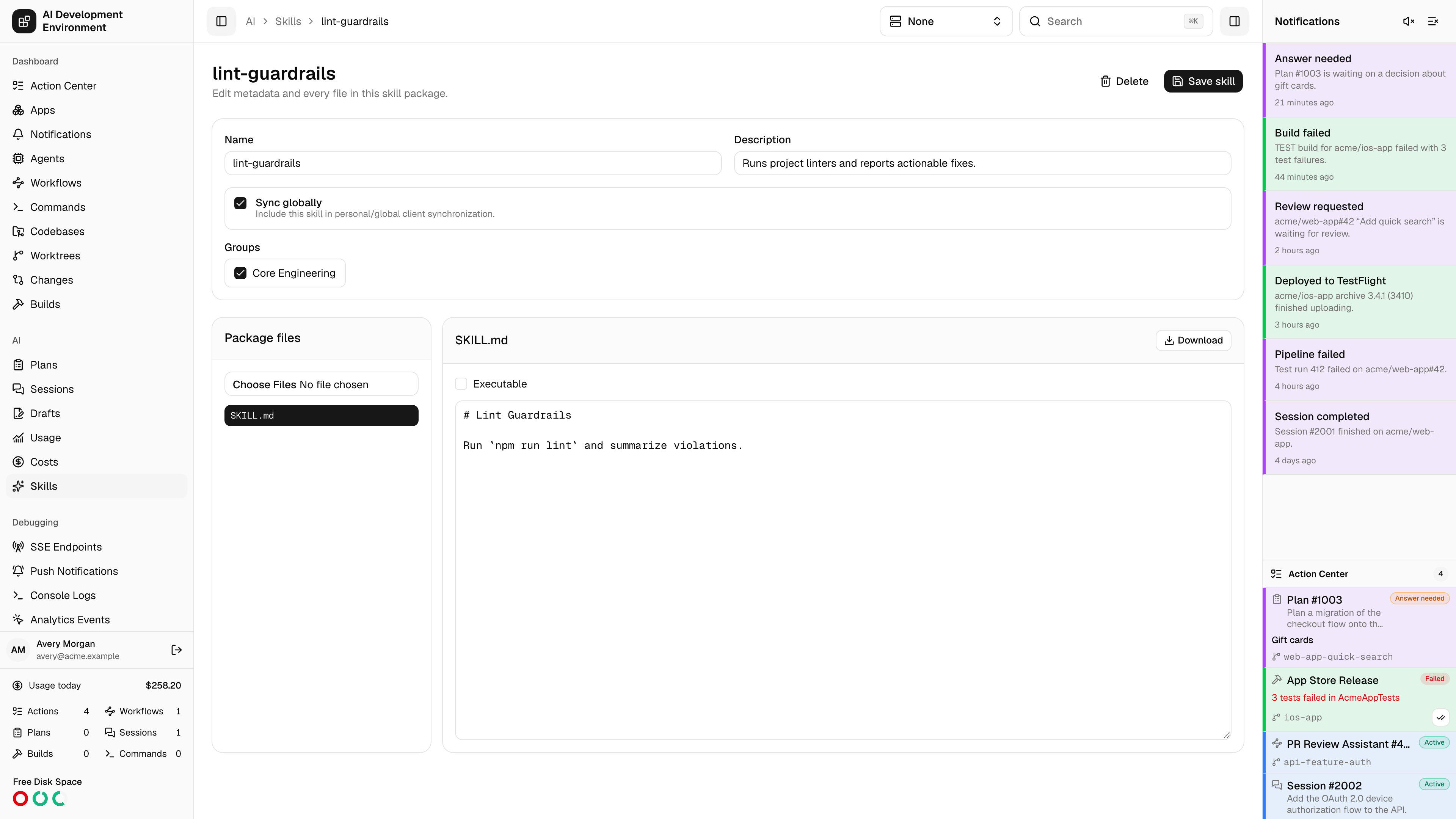 Skill editor in light theme