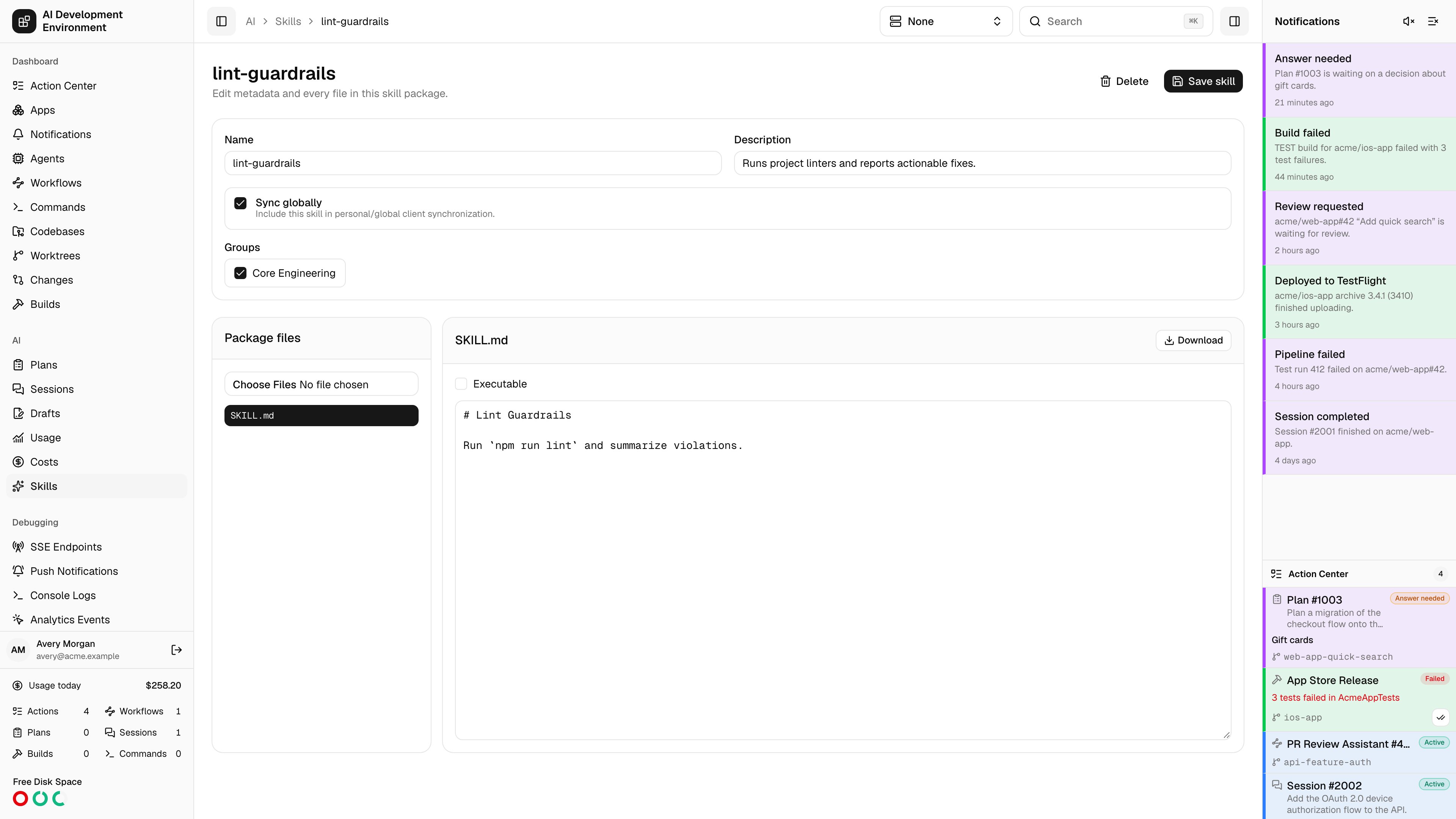 Skill editor in light theme