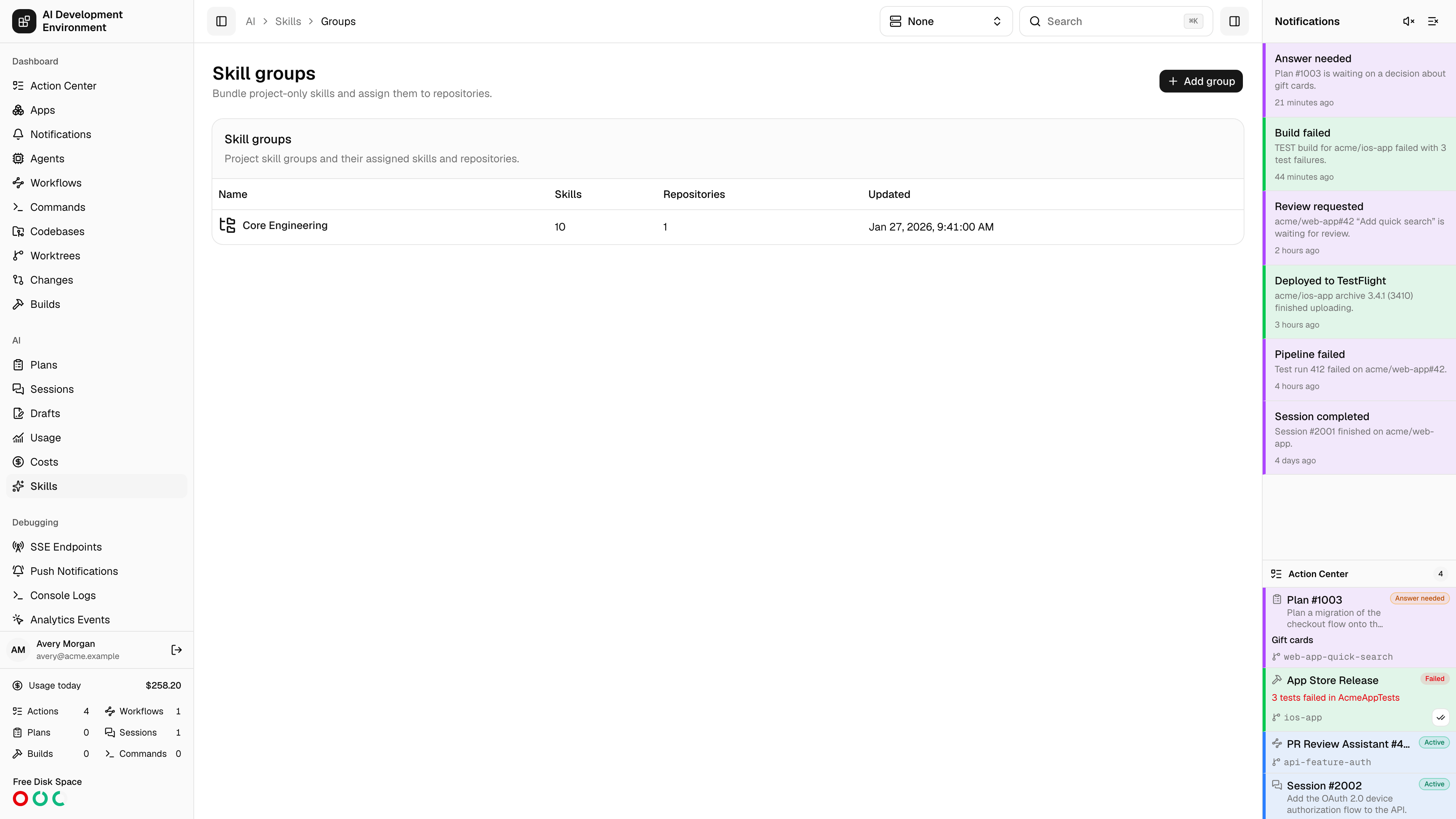 Skill groups in light theme