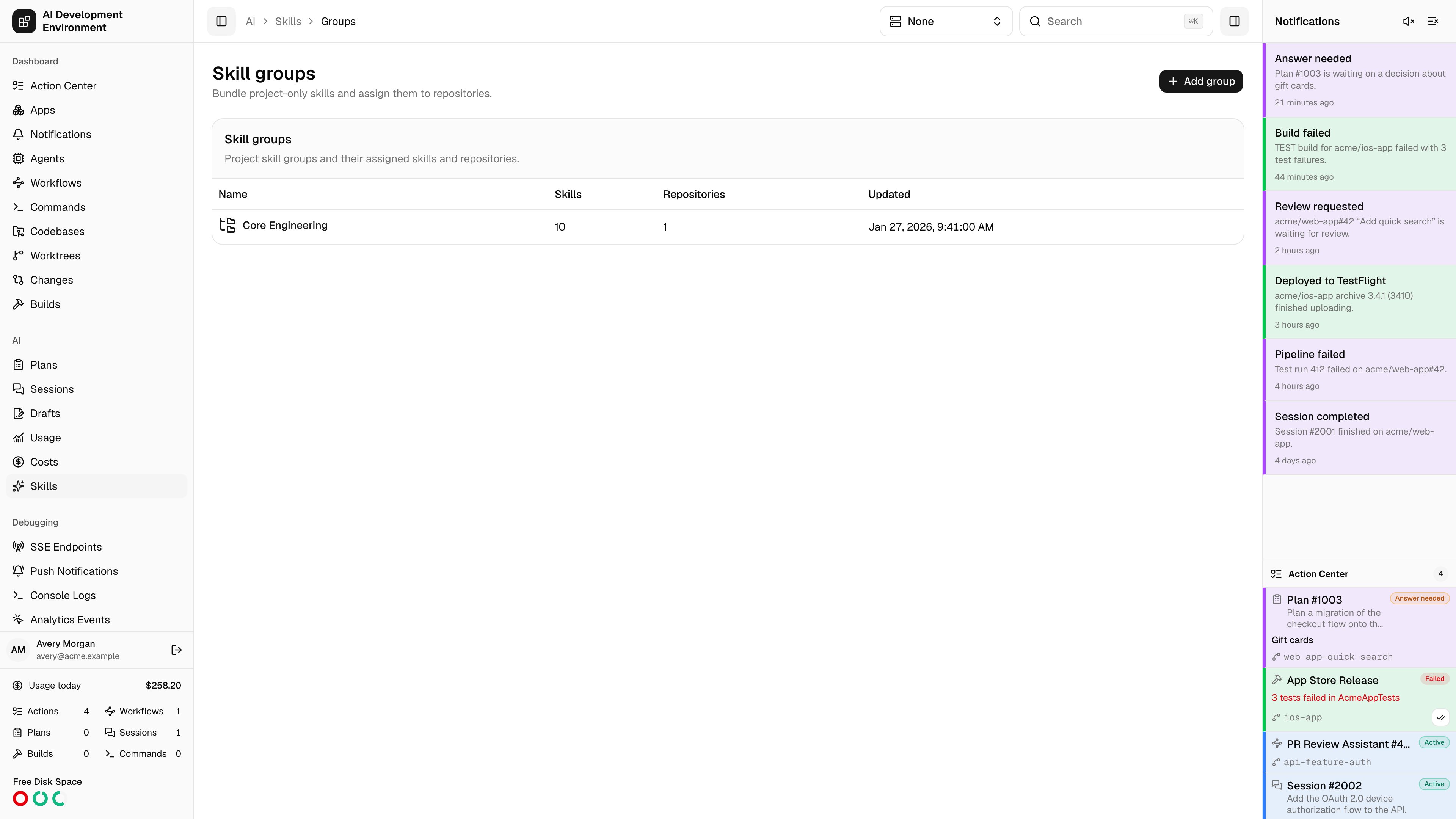 Skill groups in light theme
