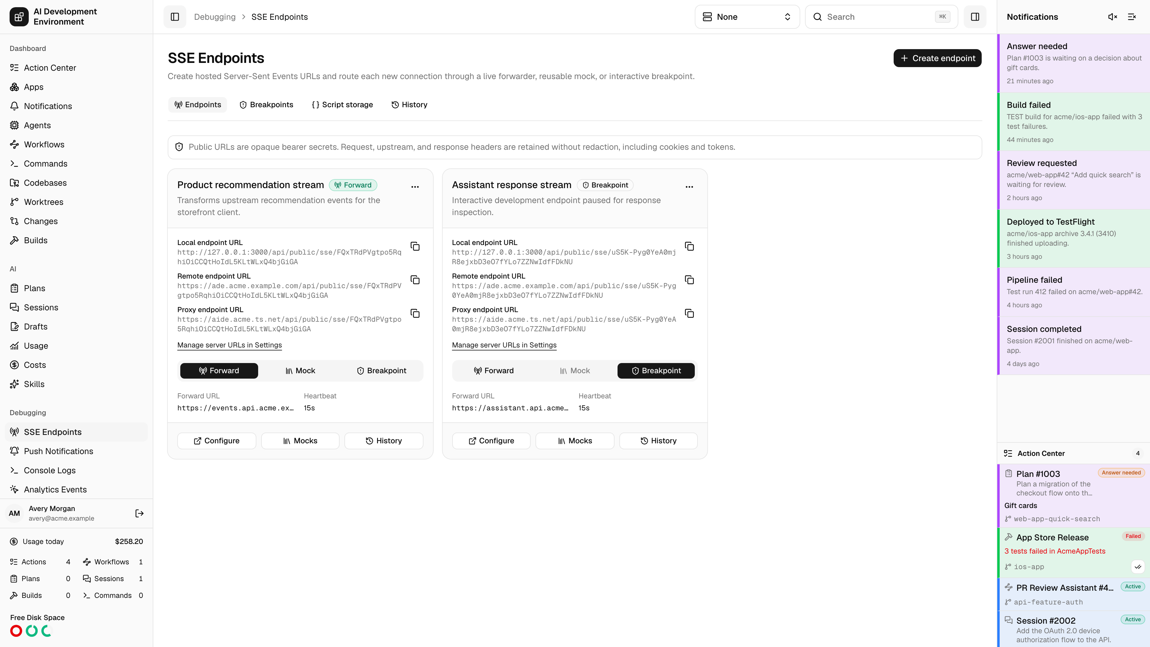 SSE Endpoints page in light theme