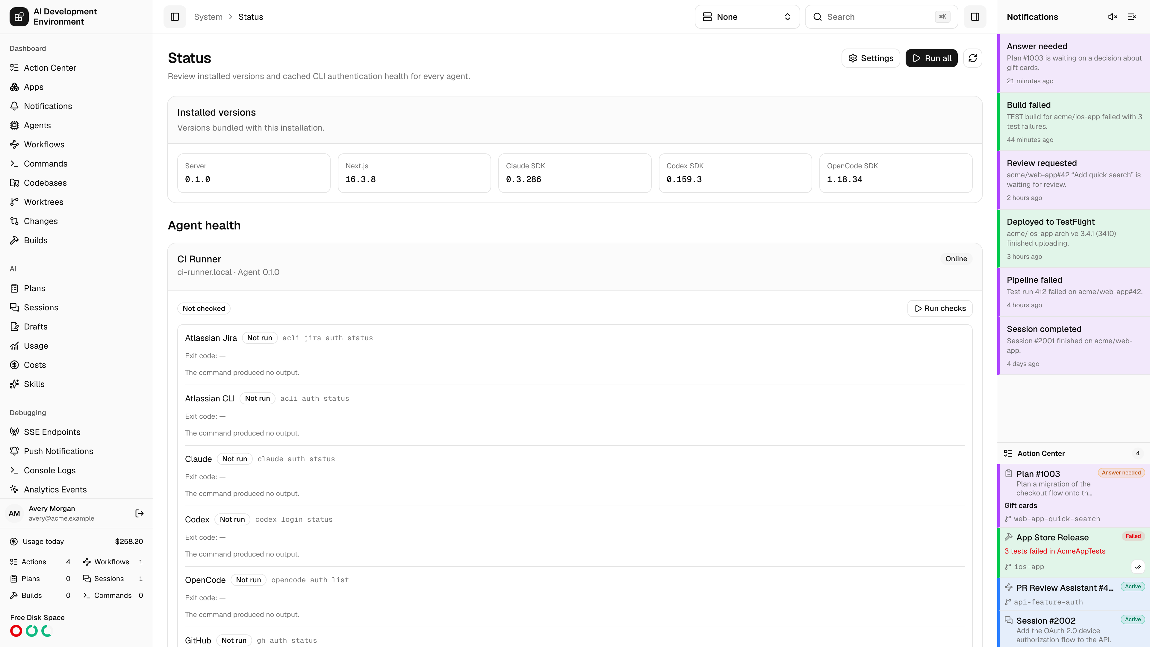 System Status page in light theme