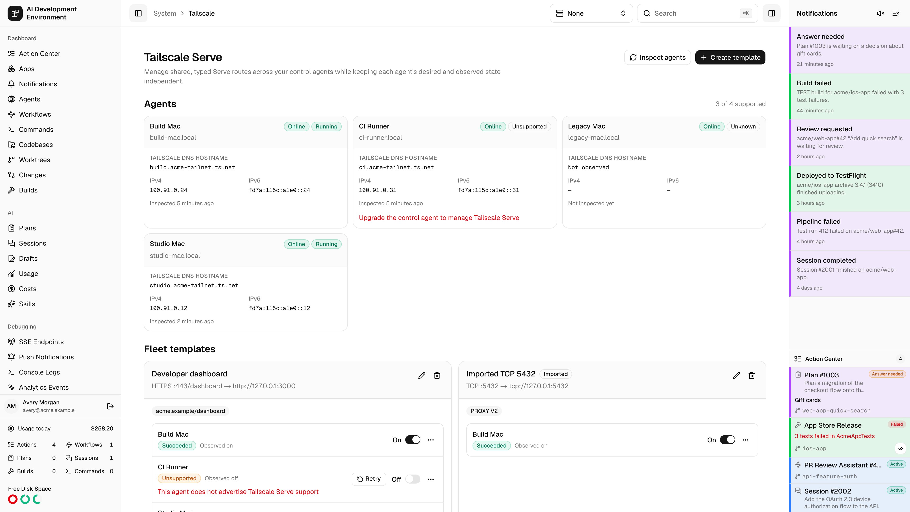 Tailscale Serve fleet management in light theme