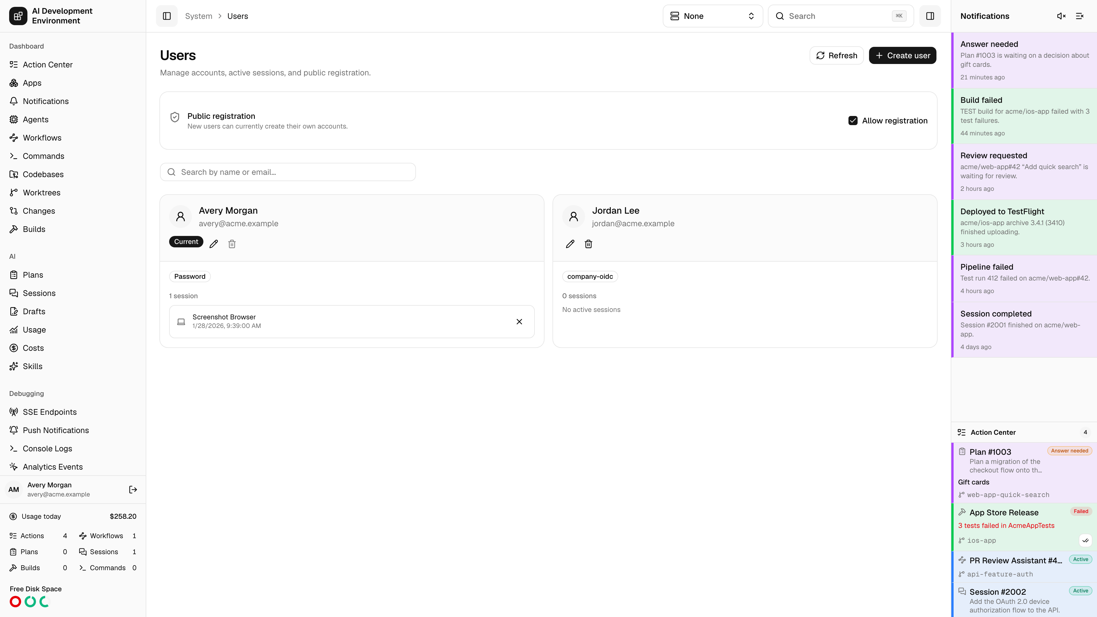 Users page in light theme
