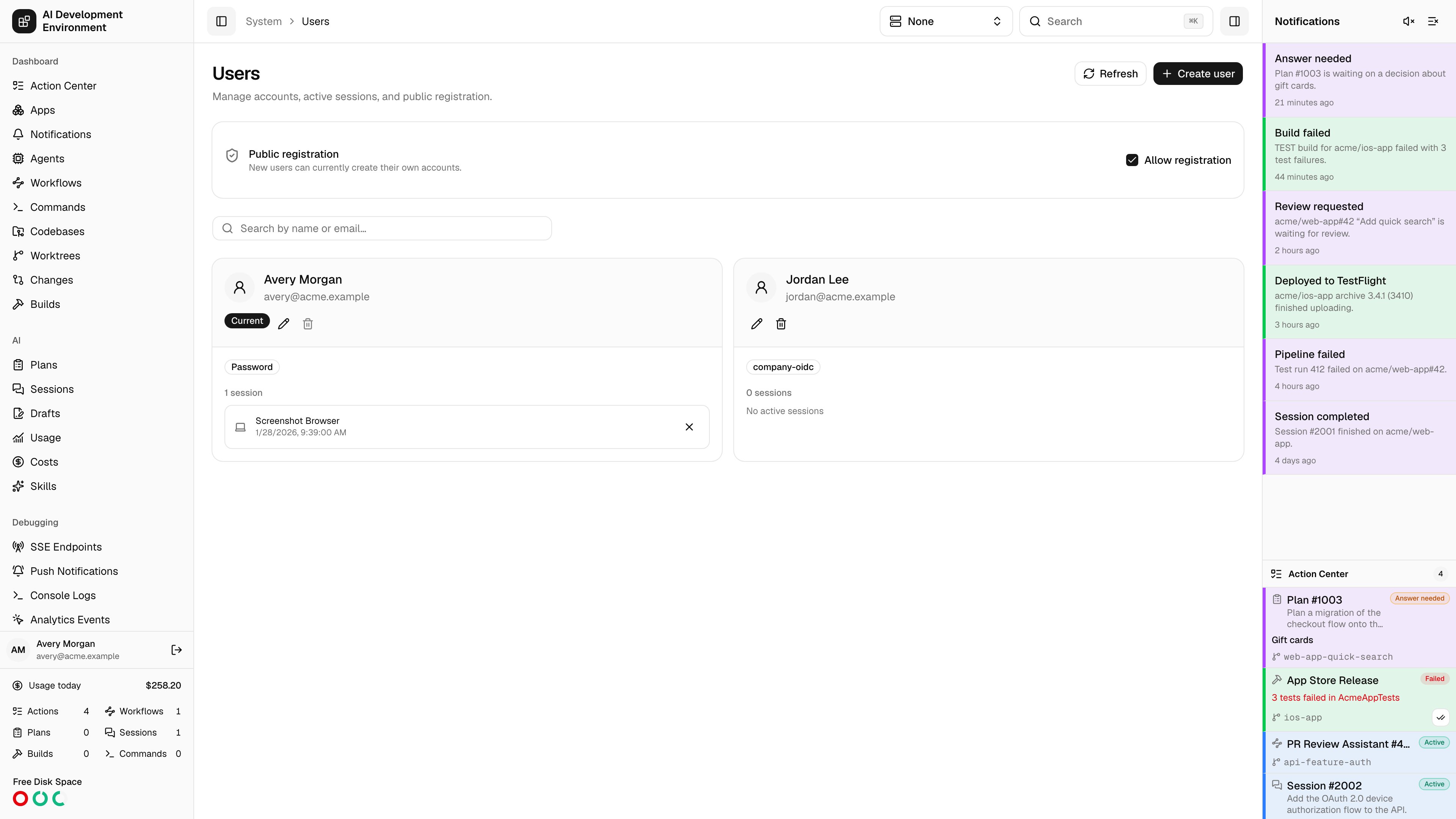 Users page in light theme