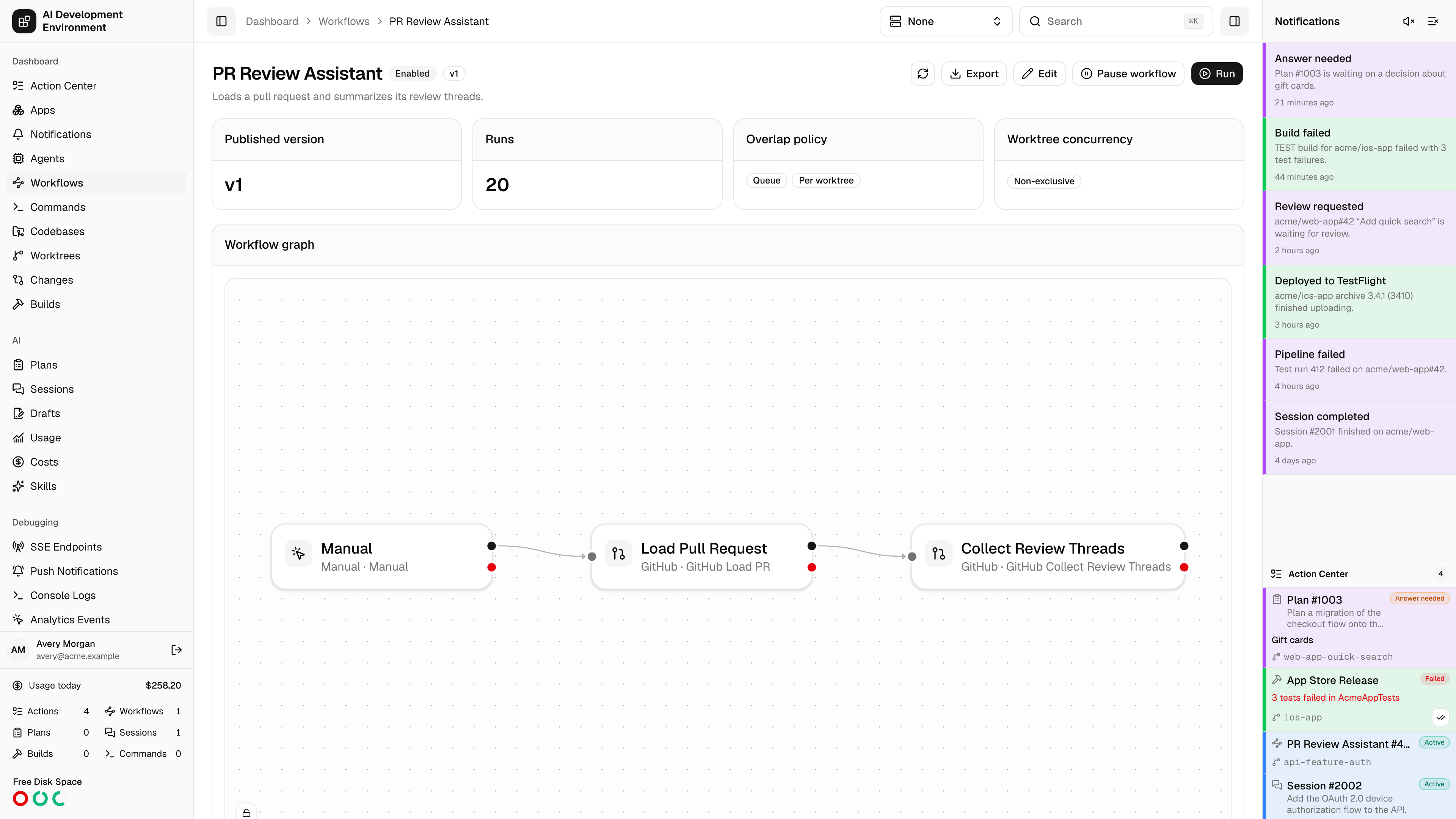 Workflow details in light theme