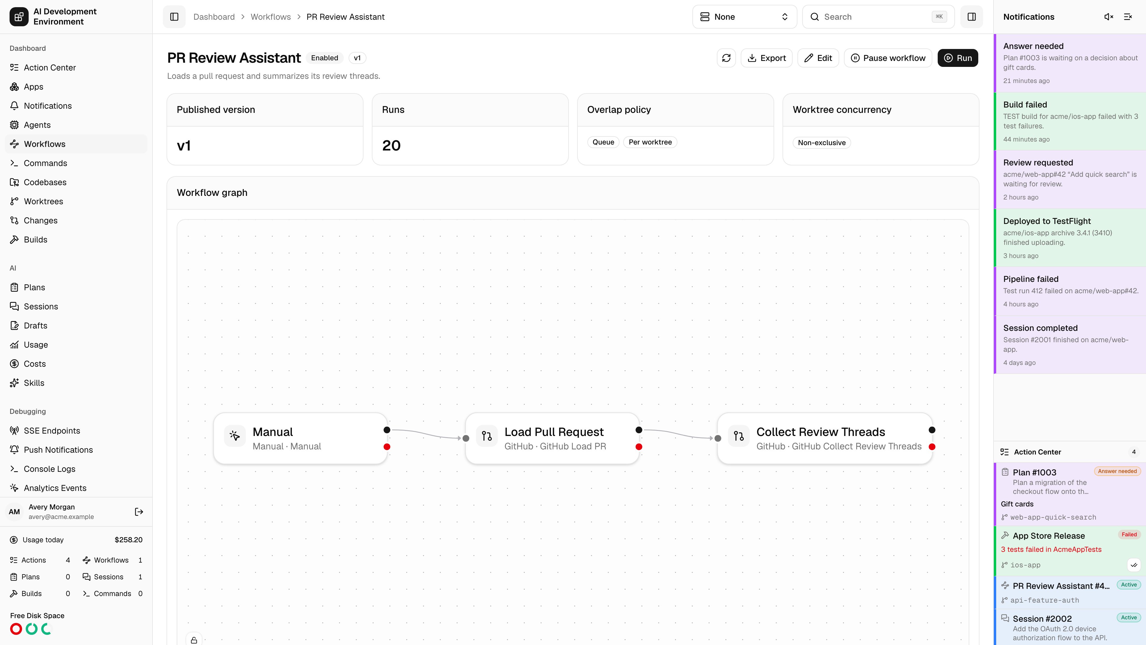 Workflow details in light theme