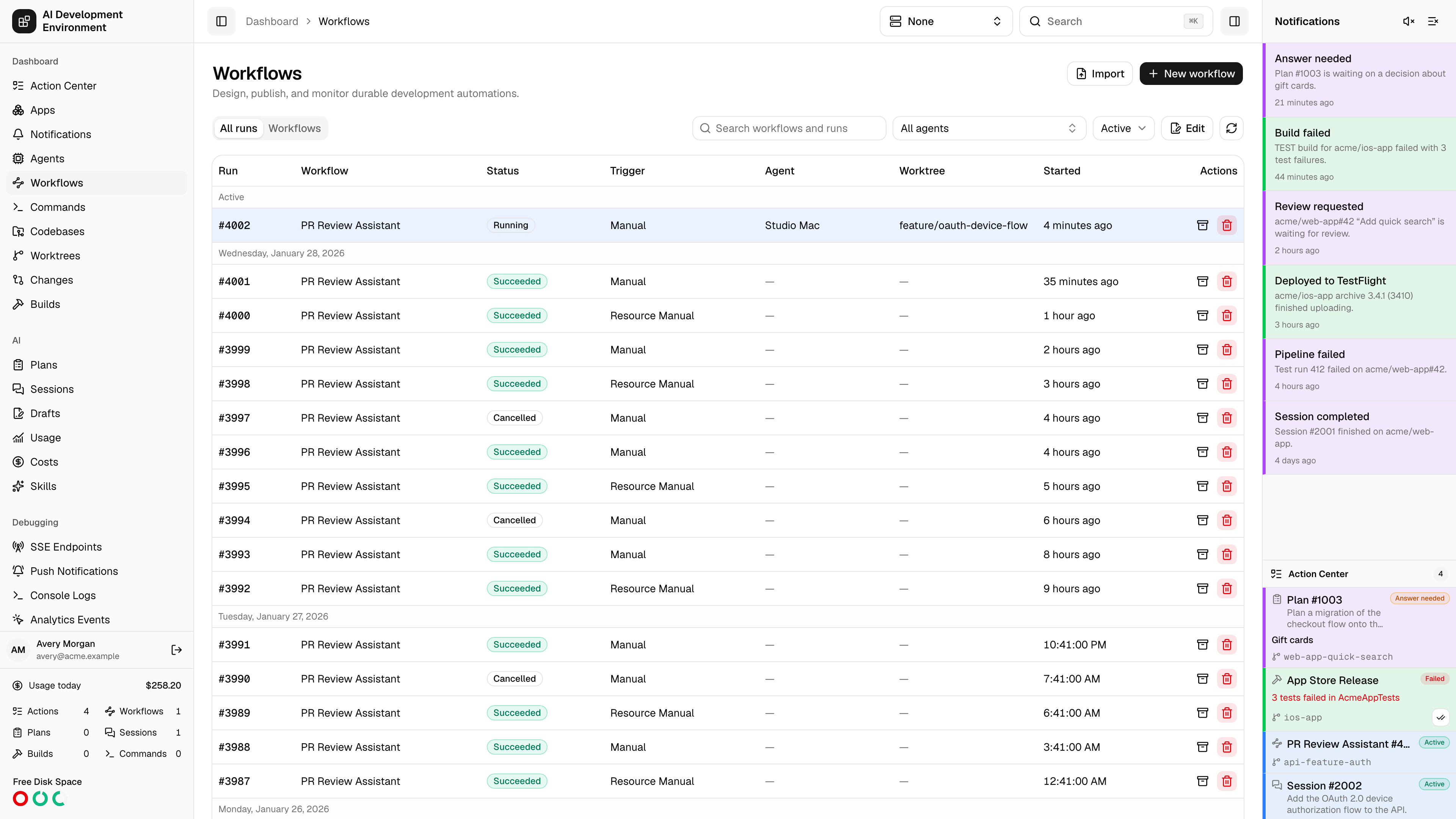 Workflows in light theme