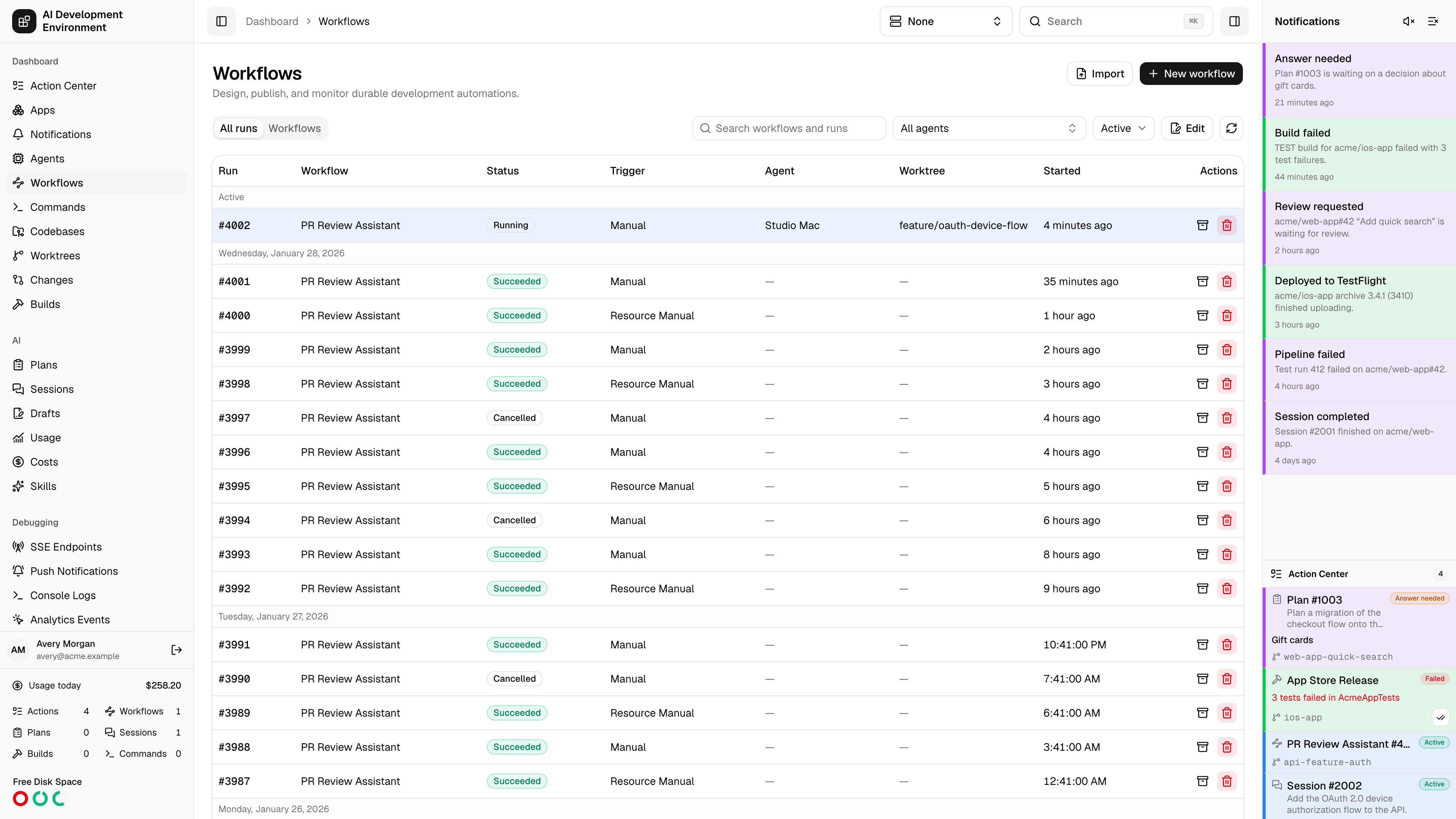 Workflows in light theme