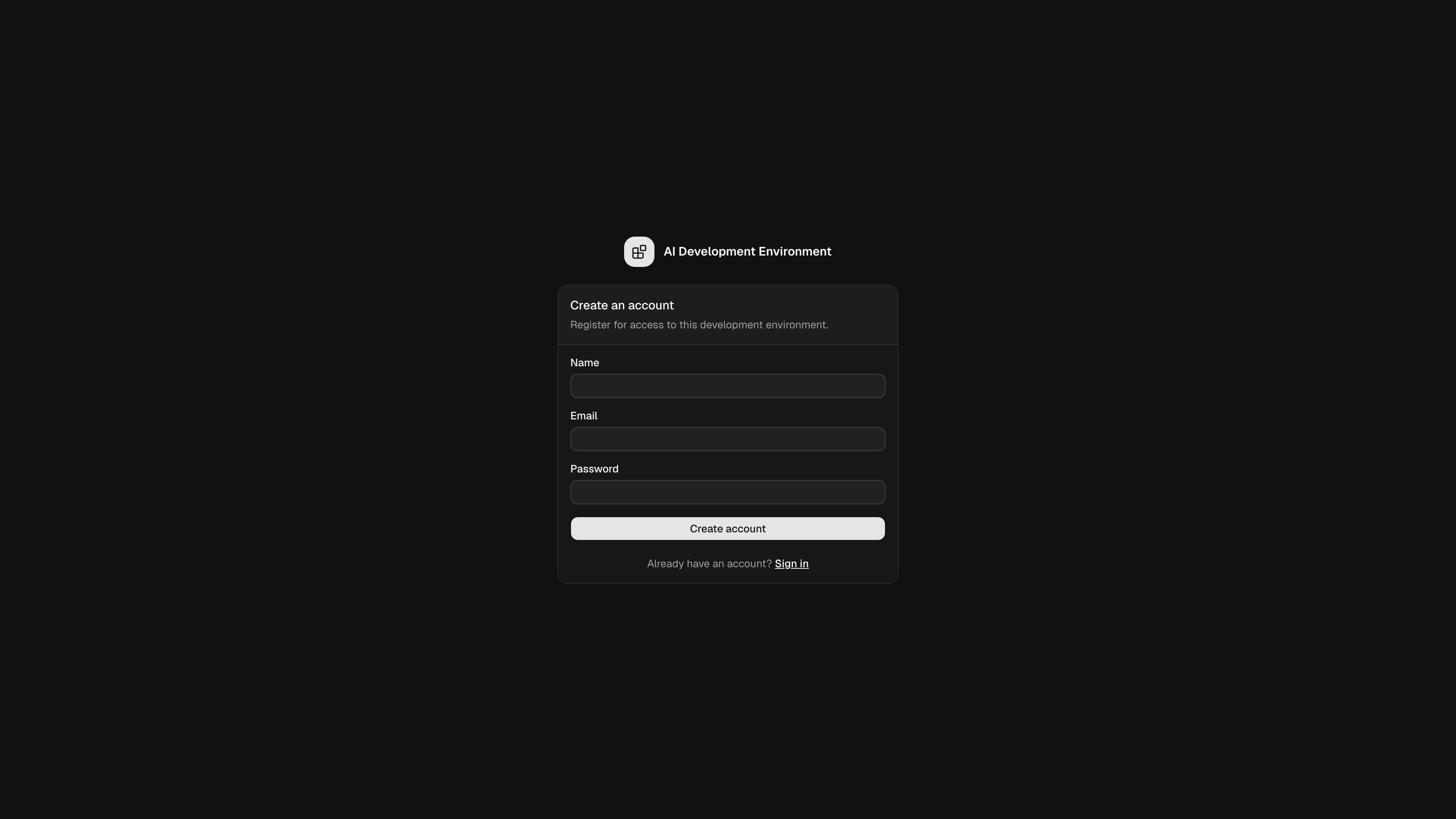 Registration page in dark theme