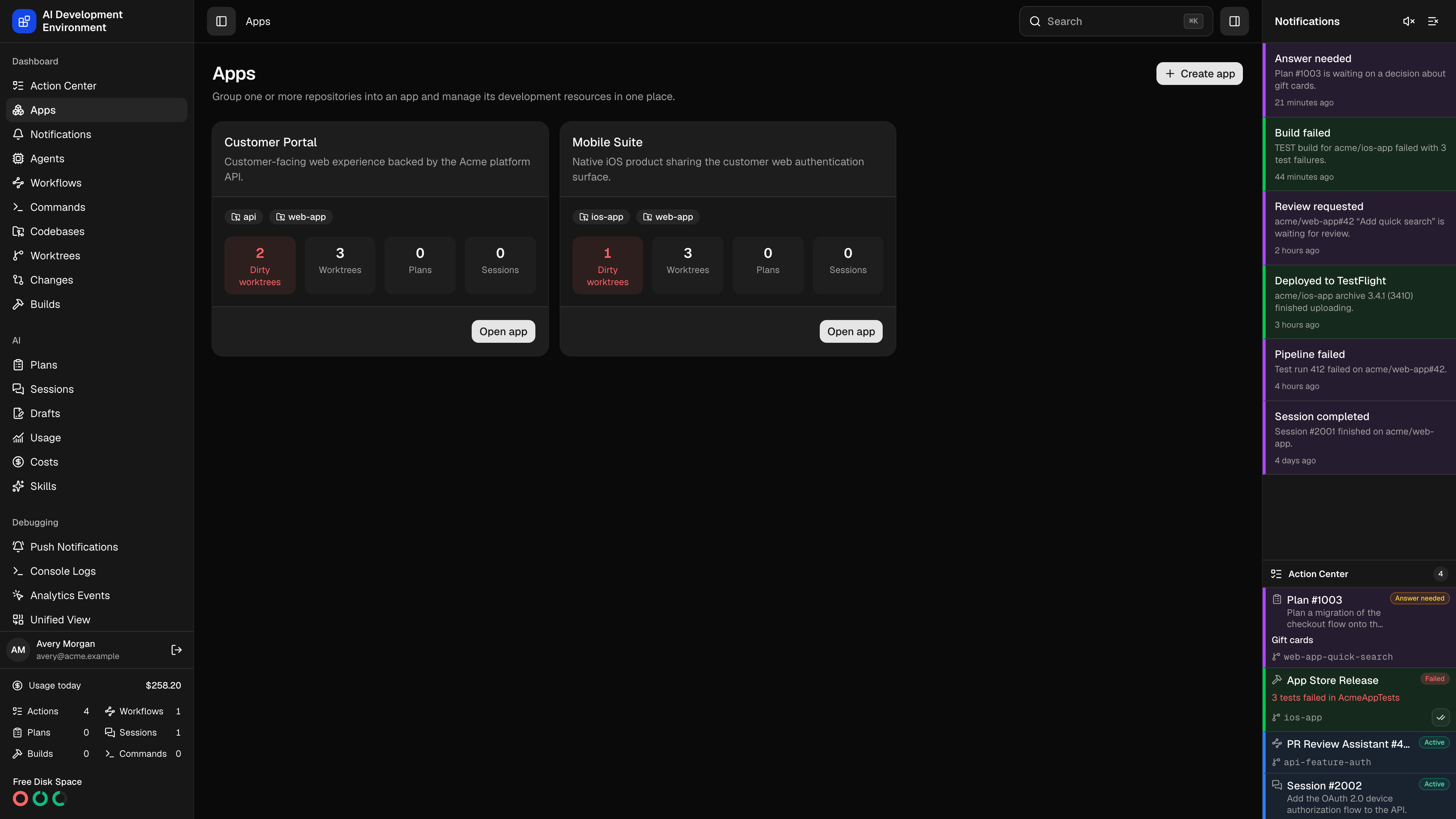Apps in dark theme