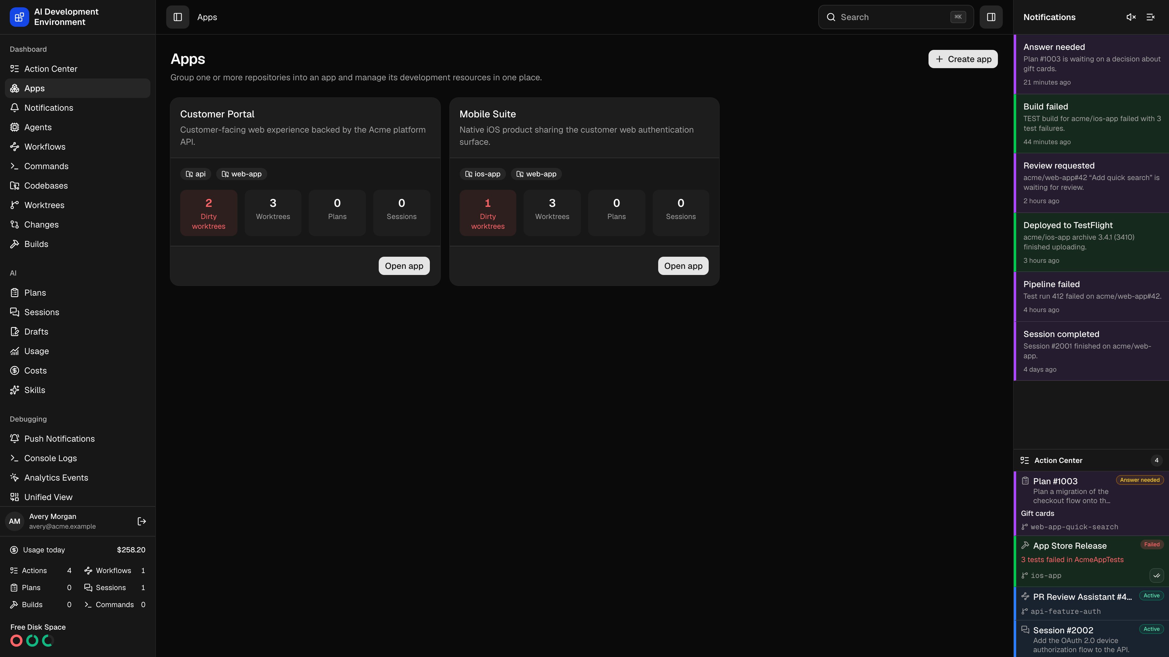 Apps in dark theme