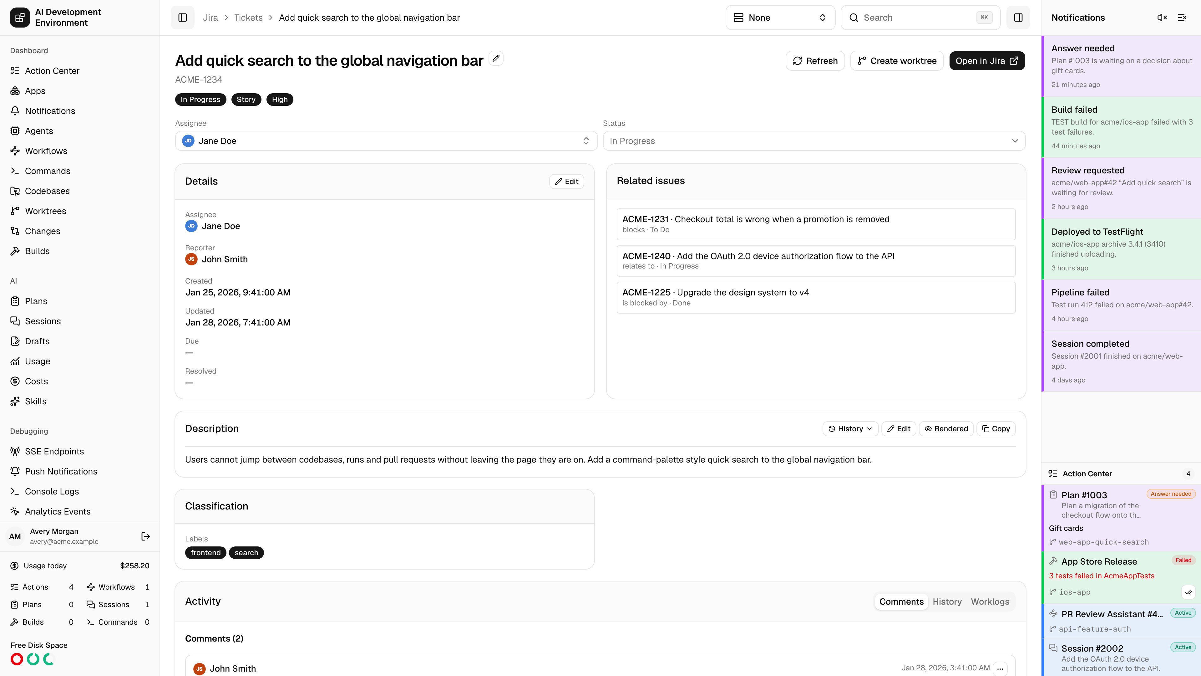 Jira ticket details page in light theme