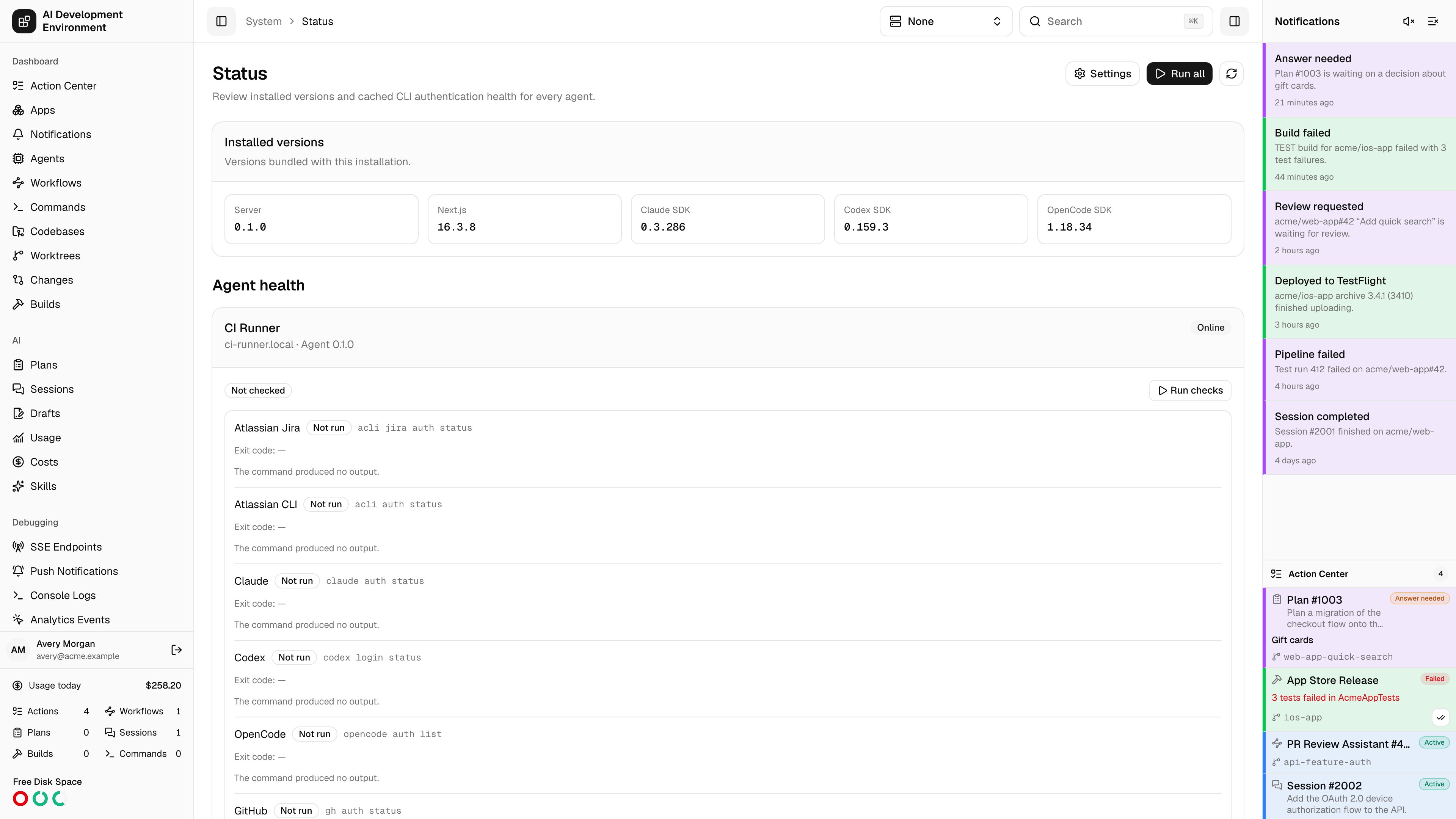 System Status page in light theme