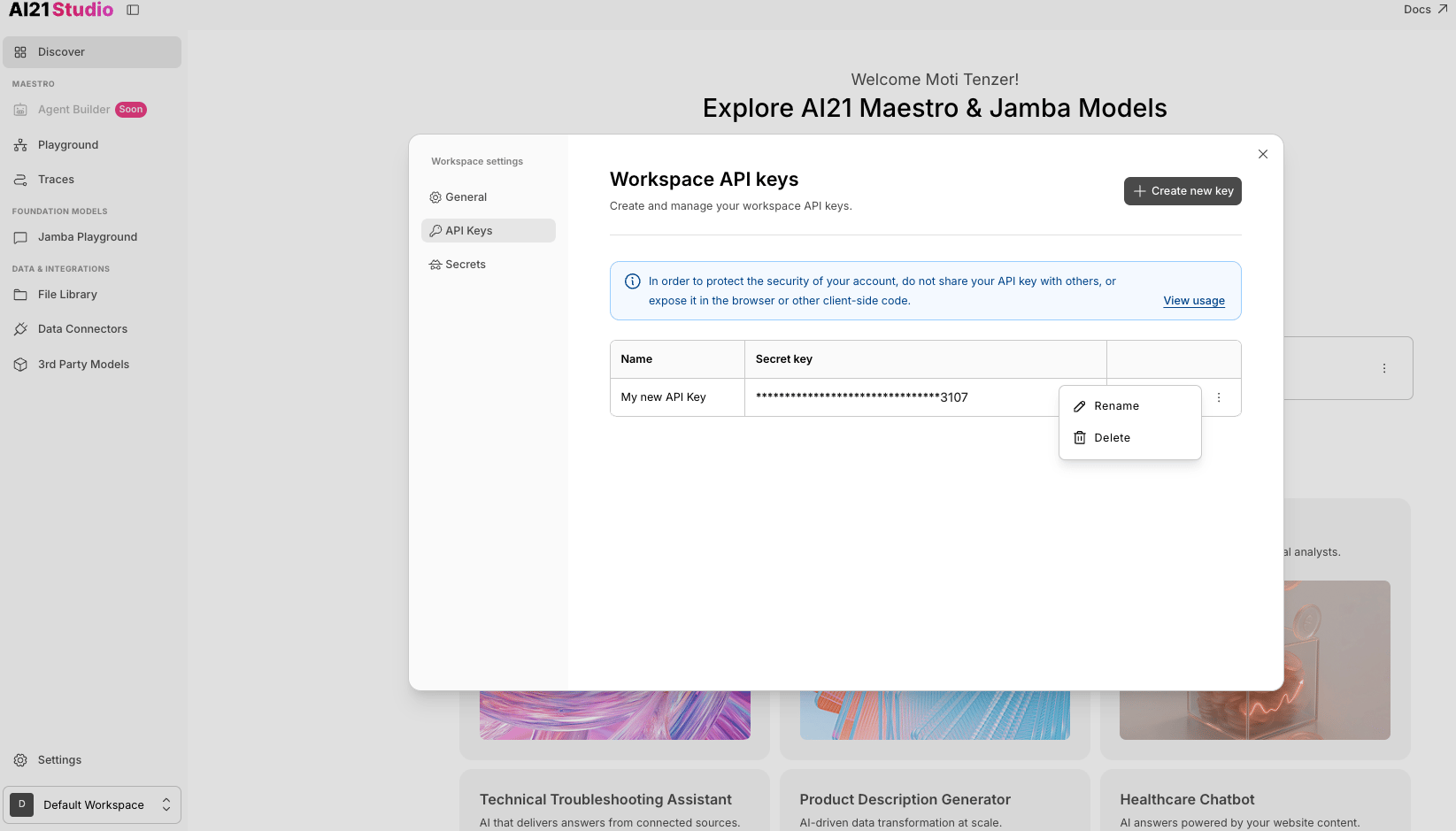 Manage API Key Pn