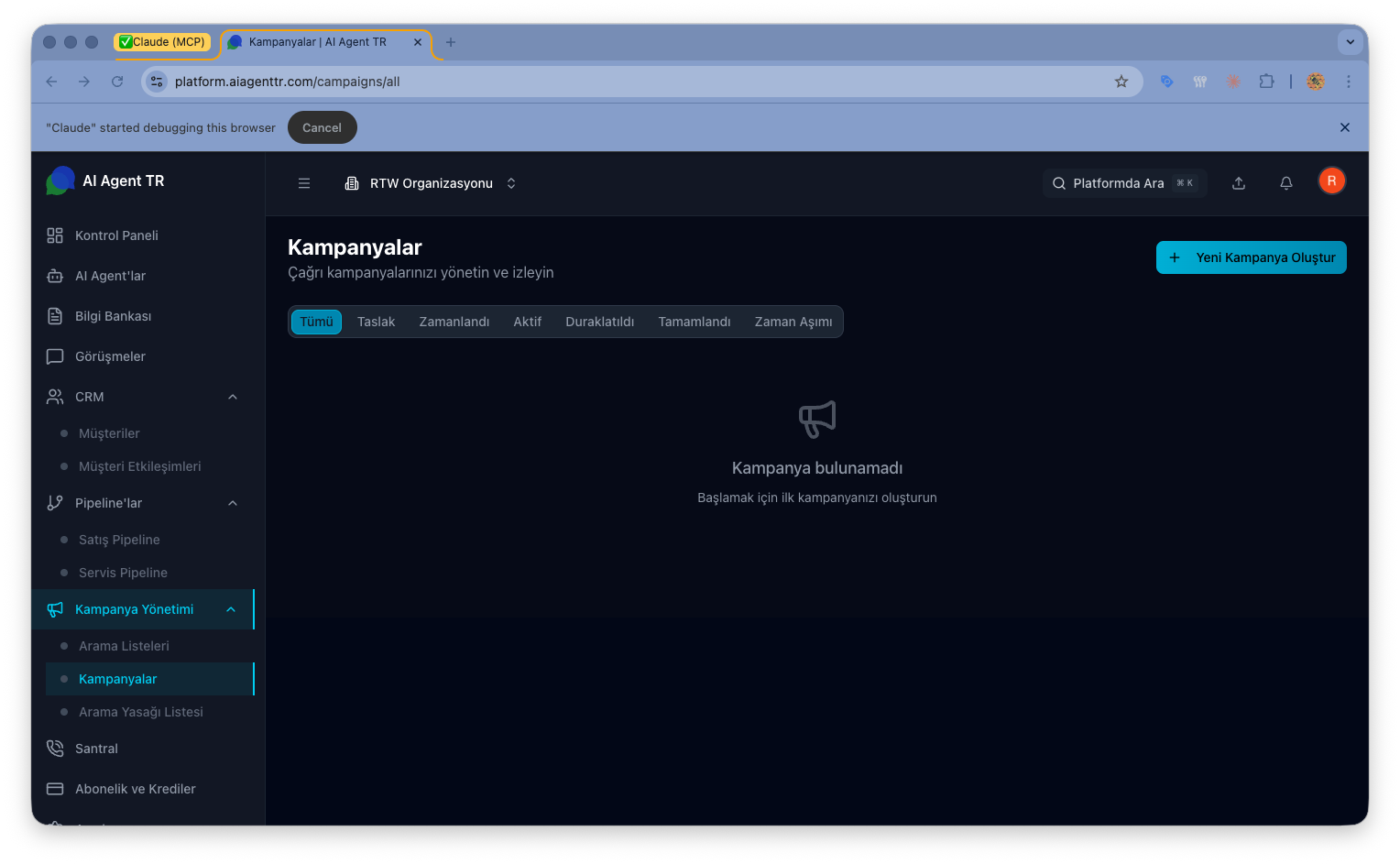 Arama listeleri — liste adı, müşteri sayısı ve oluşturma tarihi