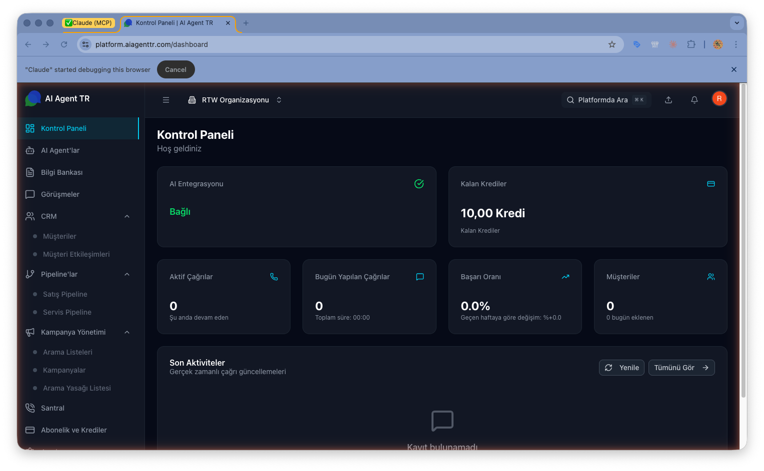 AI Agent TR Kontrol Paneli