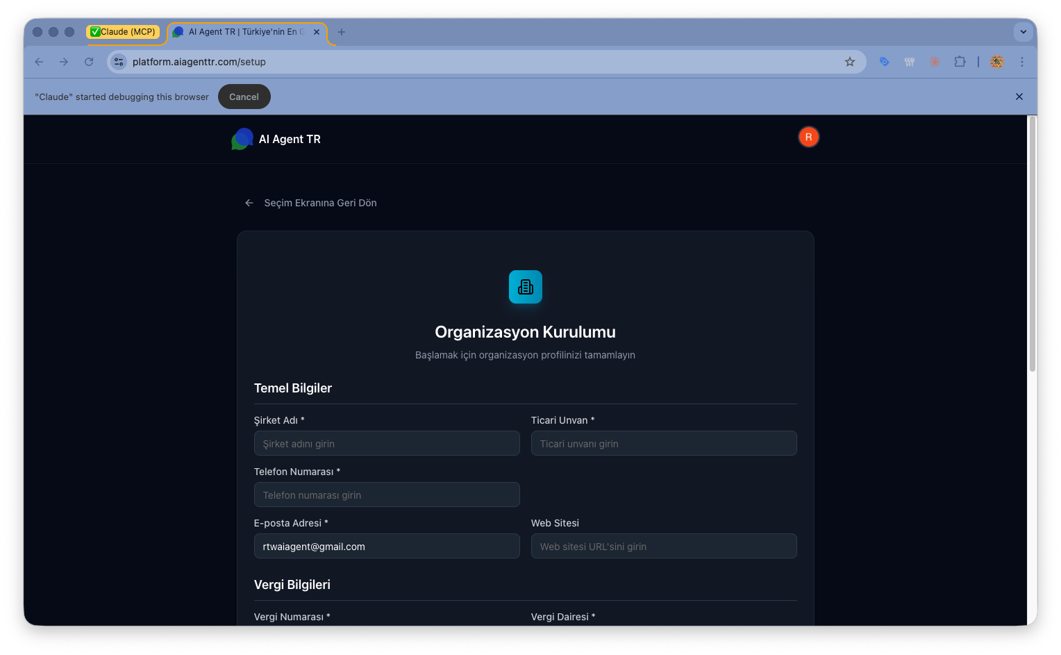 Organizasyon seçim ekranı — Şimdi Kur, Sonra Kur ve Davet Kabul Et seçenekleri