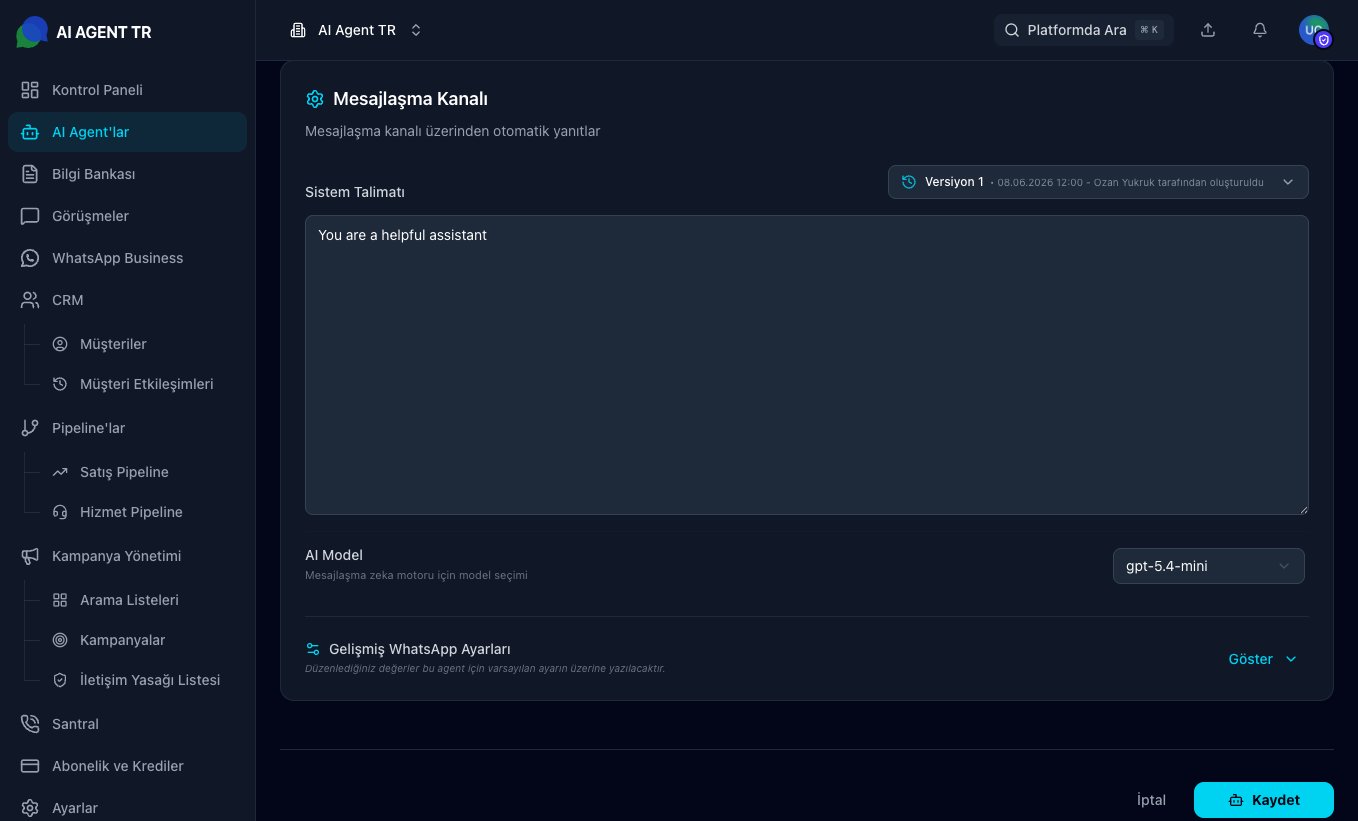 AI Agent WhatsApp kanal seçimi