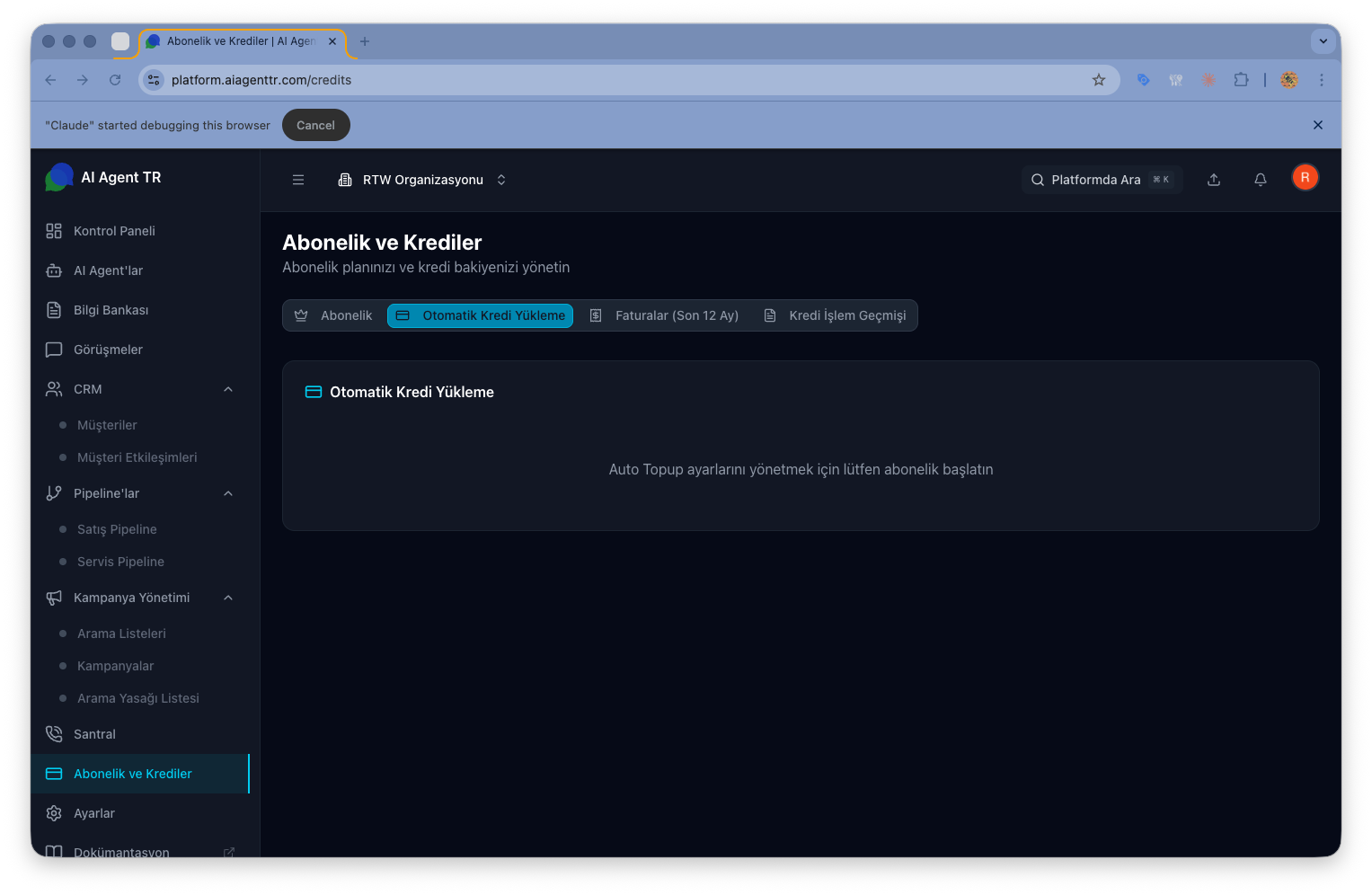 Otomatik kredi yükleme — eşik değeri ve yükleme miktarı ayarları