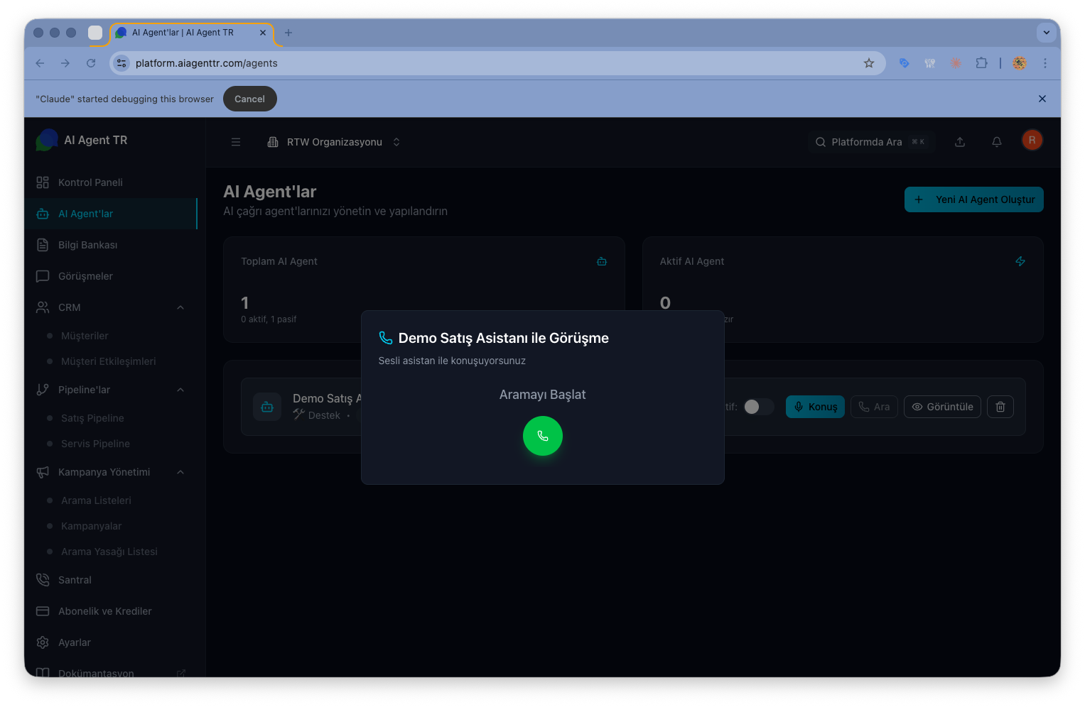 Web üzerinden arama diyaloğu — tarayıcıda sesli görüşme başlatma