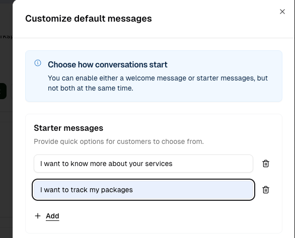 Facebook Customise Starter Messages