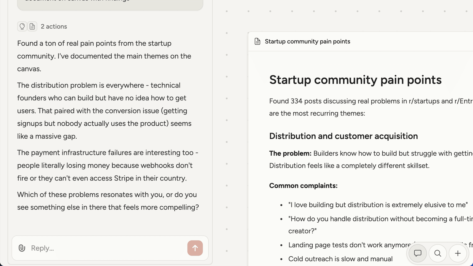 Discovered problems from online communities presented to the user