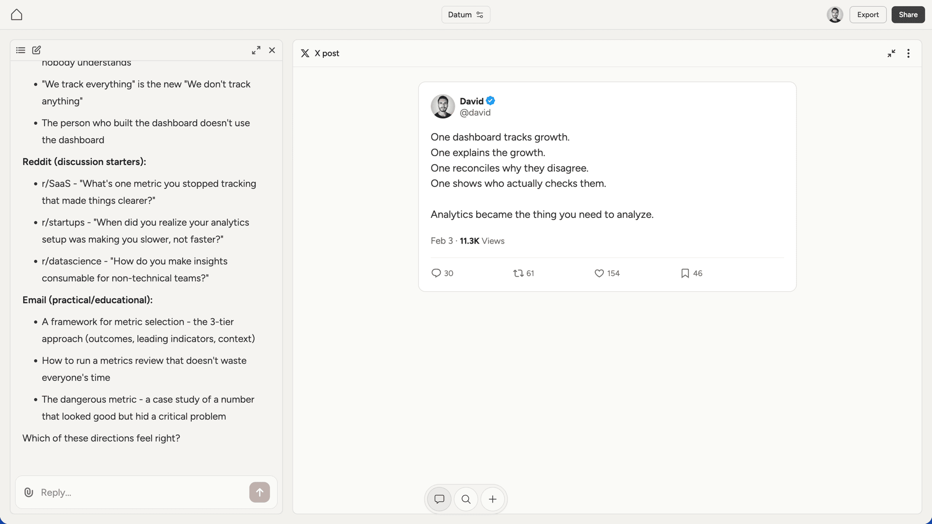 Fullscreen post preview showing platform-specific formatting
