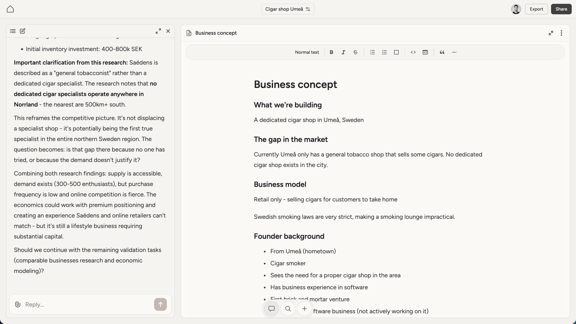 Document open in fullscreen editing view